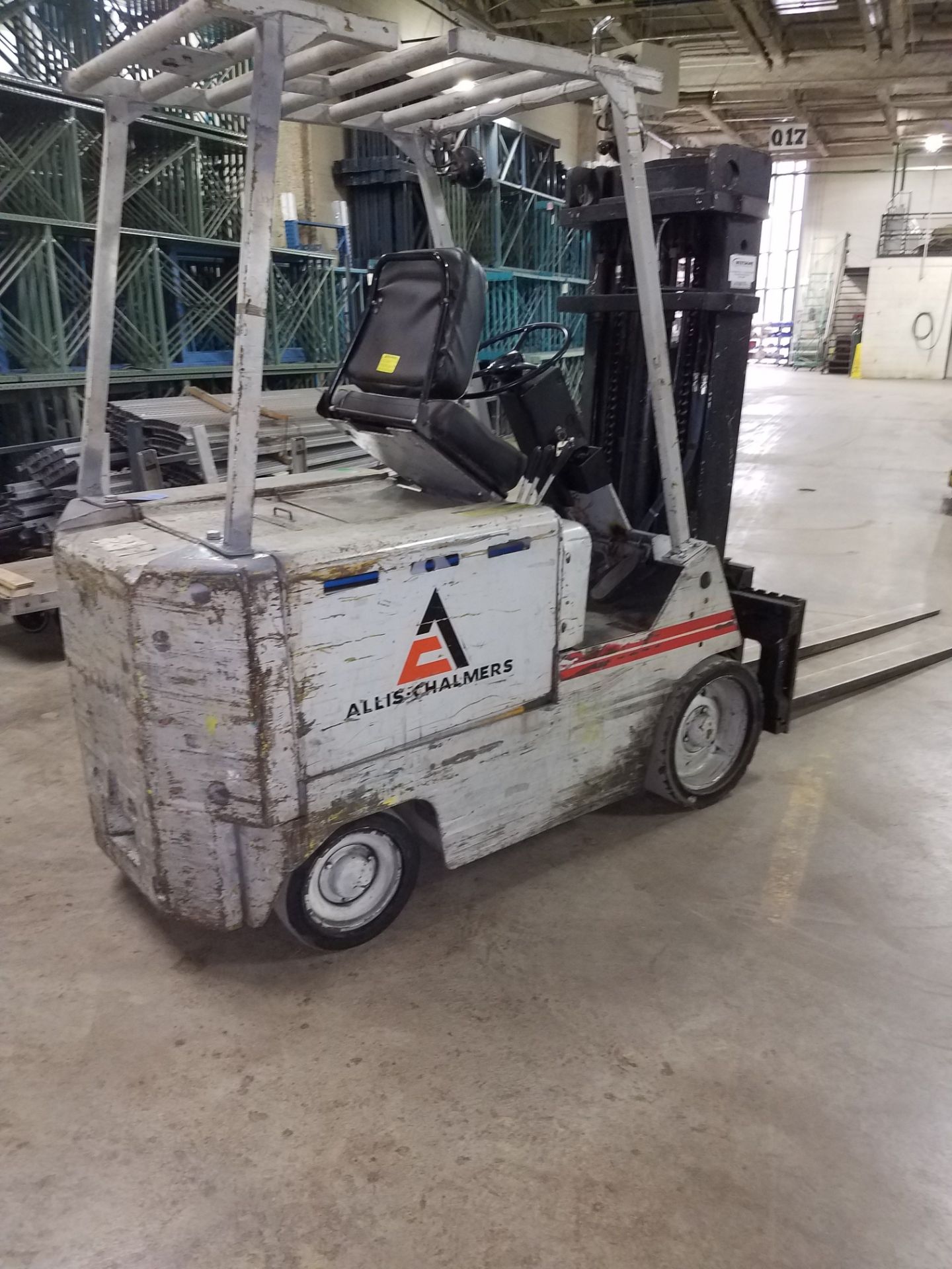 6,000 LB. ALLIS-CHALMERS MODEL ACE-60A ELECTRIC LIFT TRUCK; S/N DEH-120257, 3-STAGE MAST, 82" MAST - Image 3 of 6