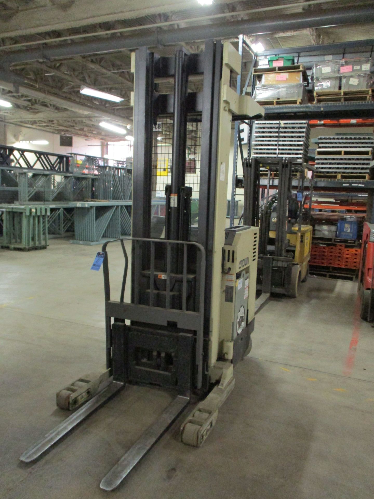 3,500 LB. CROWN MODE3L RR3520-35 ELECTRIC REACH TRUCK; S/N 1A1-74493, 107" MAST HEIGHT, 42" FORKS,