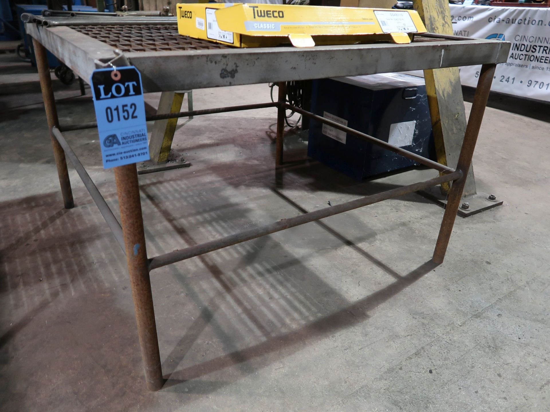 48" X 50" X 32" HIGH STEEL FRAME GRATED TOP WELDING TABLE