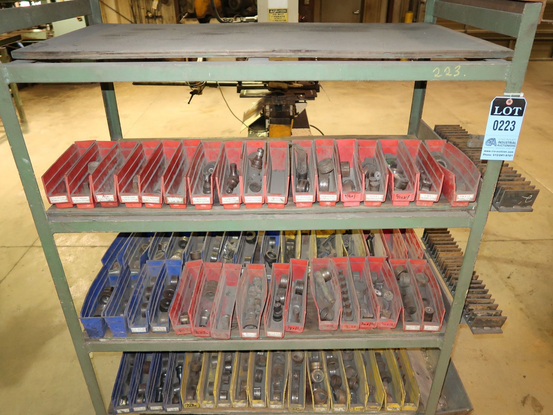 (LOT) LARGE ASSORTMENT IRONWORKER TOOLING WITH RACK