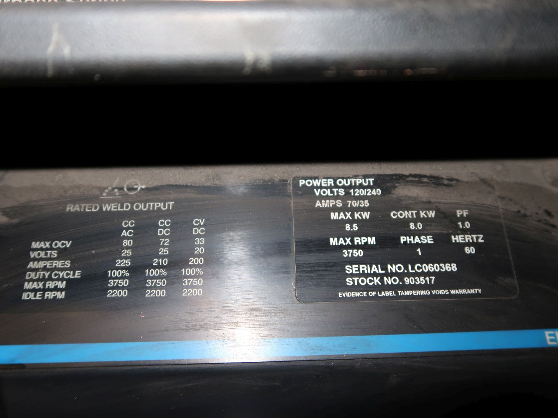 225 AMP MILLER MODEL BOBCAT 225 CC/CV AC/DC 8,500 WATT GENERATOR WELDER MULTIPURPOSE SERIES POWER - Image 5 of 6