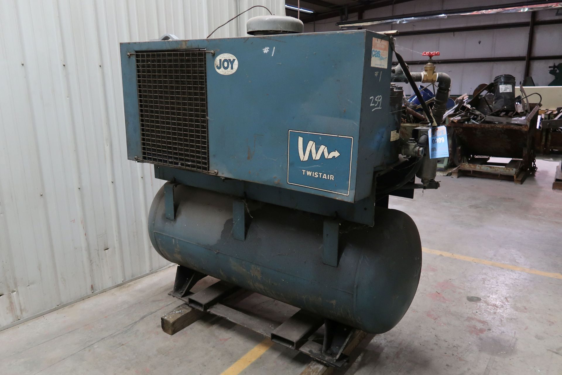 25 HP TWISTAIR / JOY MODEL TA025T2-2 HORIZONTAL TANK AIR COMPRESSOR; S/N 91347 **CURRENTLY - Image 2 of 3