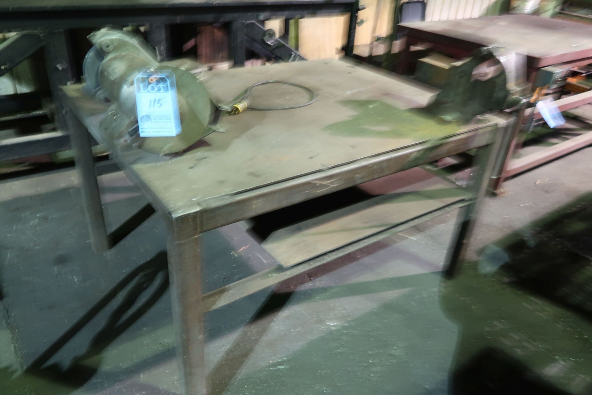 41" X 53" STEEL TABLE WITH 4" VISE AND DE GRINDER