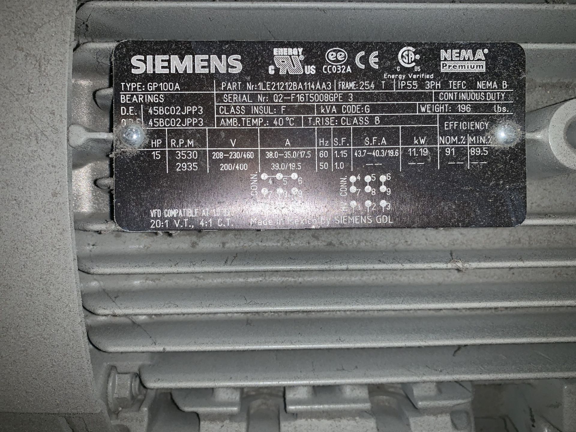 15 HP SIEMENS ELECTRIC MOTOR - NEW **LOCATED AT 1711 KIMBERLY PARK DRIVE** - Image 2 of 2