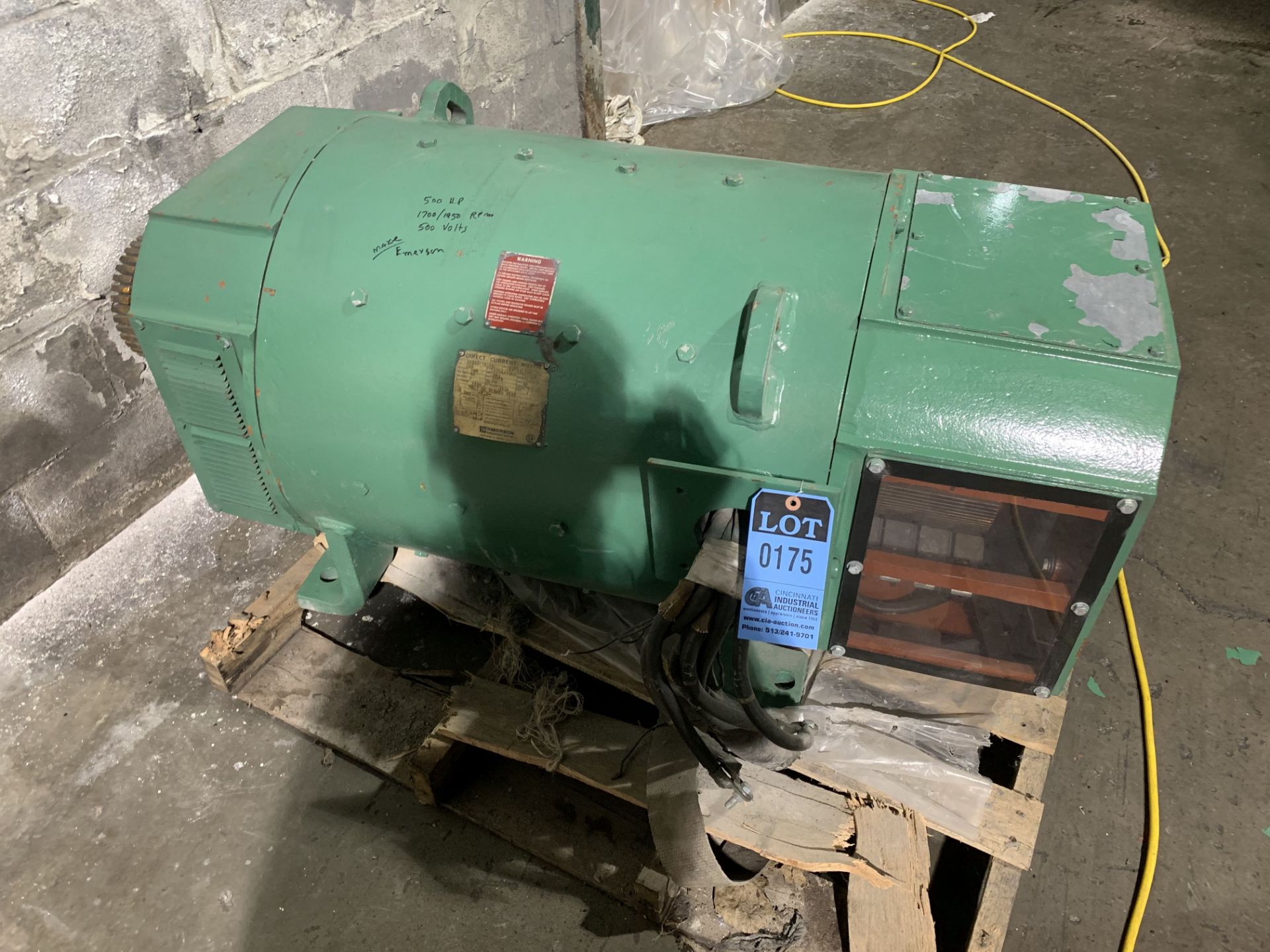 500 HP EMERSON DC ELECTRIC MOTOR, 500 VOLTS, 1,700 / 19,000 RPM; S/N 106019HHD, FRAME 509 AT SPARE