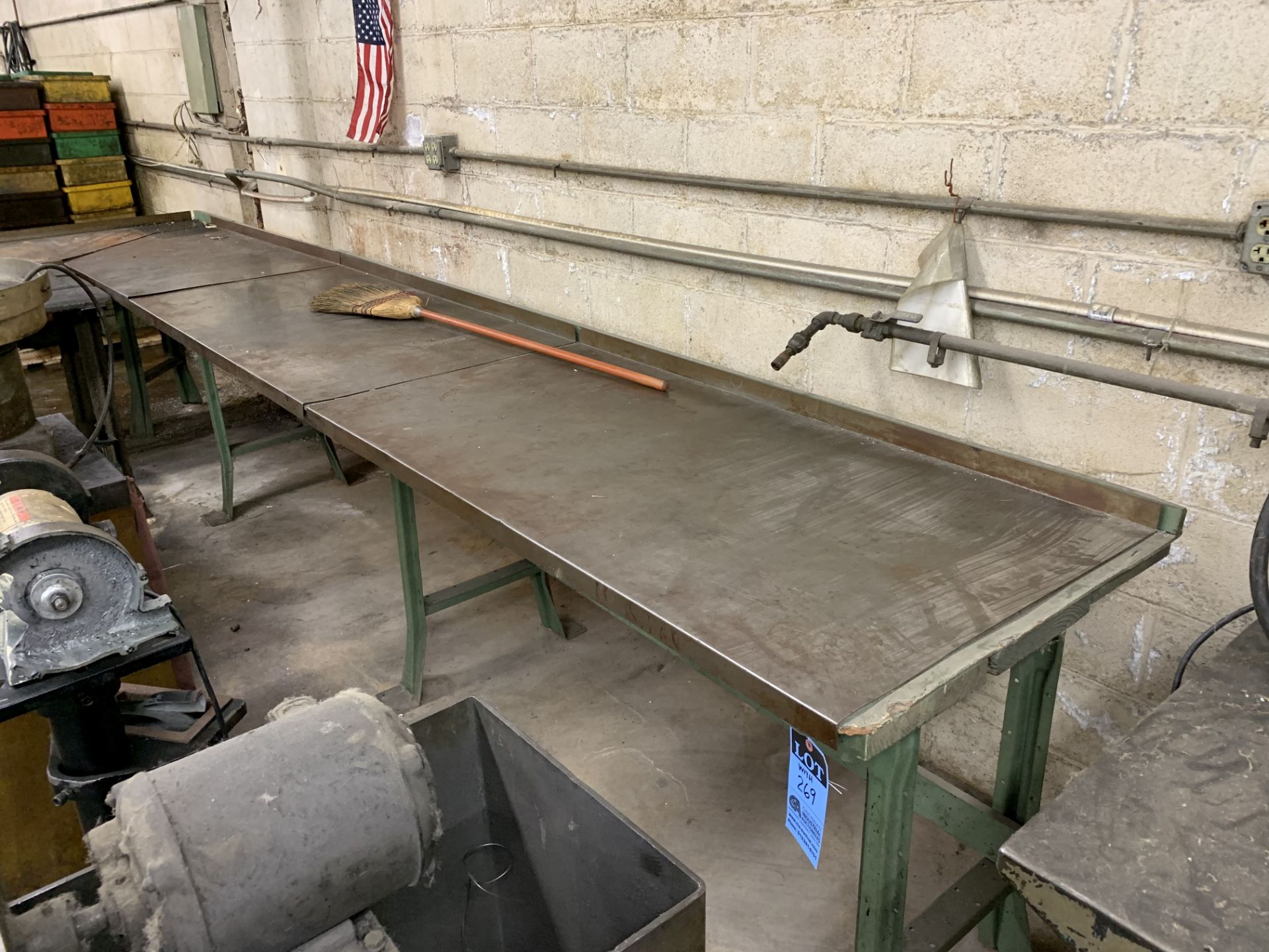 29" WIDE X 15' LONG X 8' L-SHAPED STEEL FRAME WORK BENCH WITH SHEET METAL TOP COVER AND (1) EXTRA - Image 2 of 2