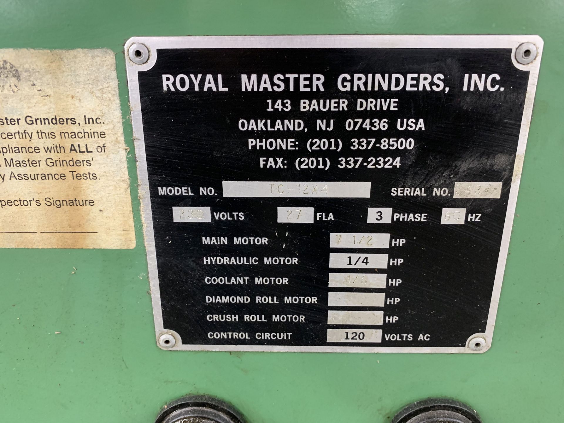 ROYALMASTER MODEL TG-12X4 CENTERLESS GRINDER; S/N 2437 - Image 5 of 7
