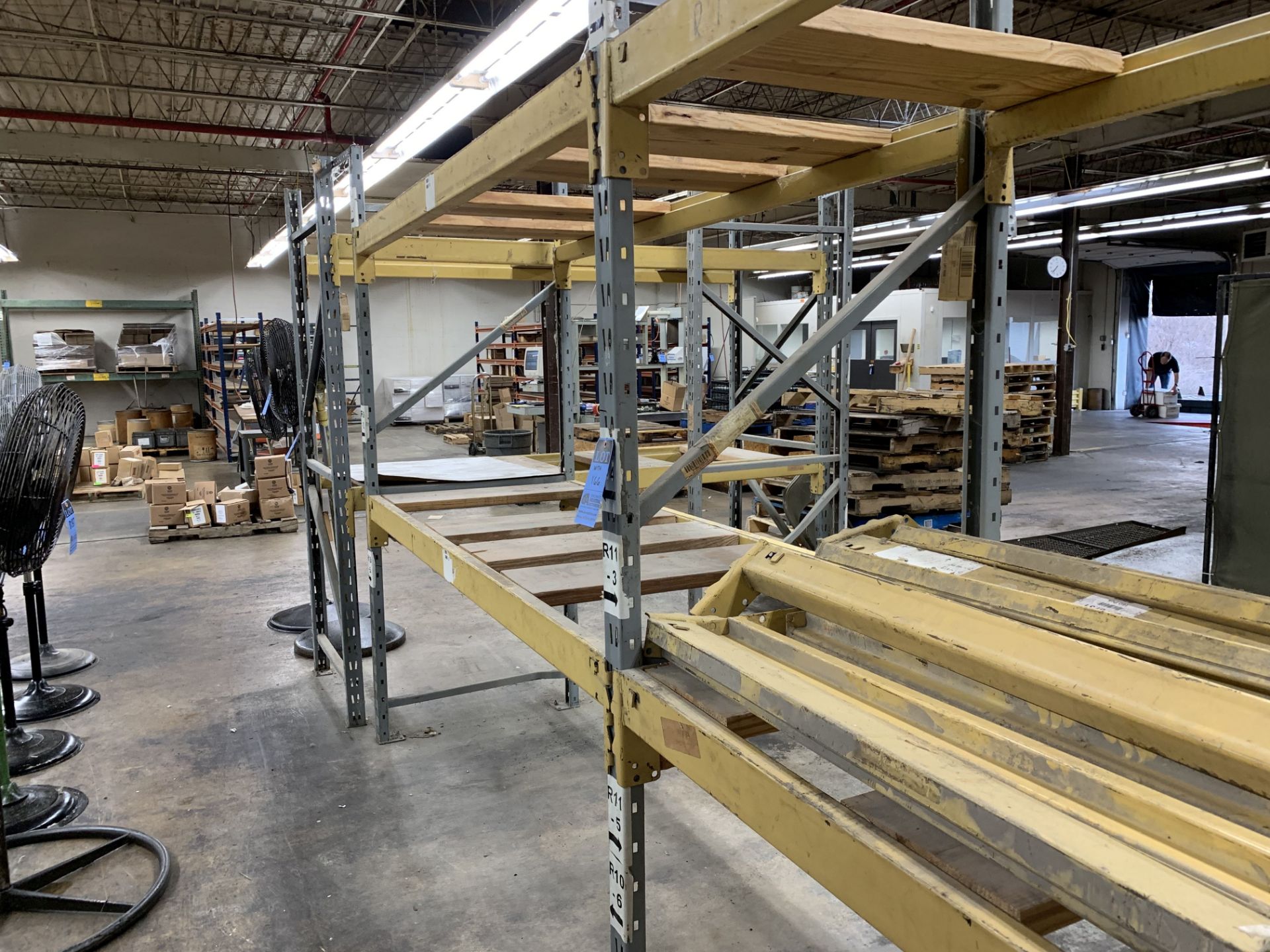 SECTIONS STANDING 36" X 96" X 96" HIGH PENCO ADJUSTABLE BEAM WOOD DECK PALLET RACK WITH (5) EXTRA - Image 4 of 5