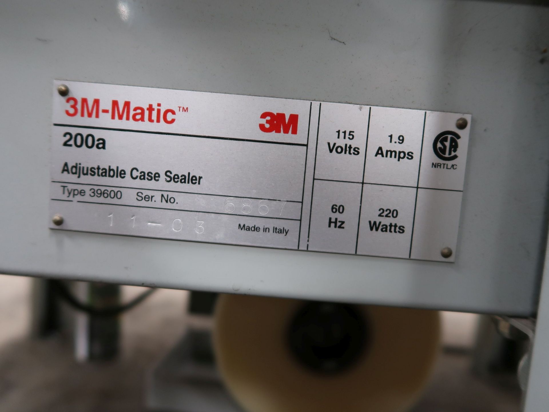 3M MODEL 200 A ADJUSTABLE CASE SEALER; S/N 16867, WITH VARIOUS SIZE AND STYLE MANUAL CONVEYOR ** - Image 4 of 4