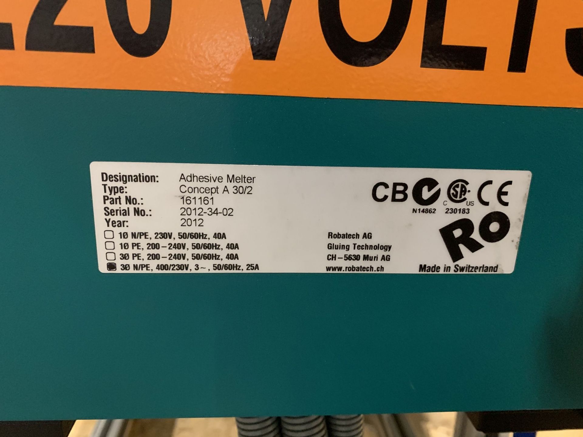 ROBATECH MODEL CONCEPT A30/2 HOT GLUE MACHINE; S/N 2012-34-02 - Image 10 of 10