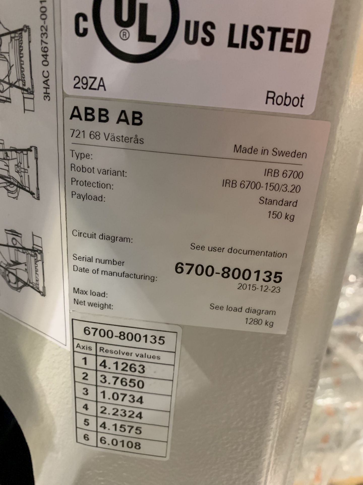 ABB IRB 6700-150/3.20 SIX-AXIS PEDESTAL TYPE ROBOT; S/N 800135, UNIT #5, 150 KG LOAD CAPACITY, 3.2 - Image 5 of 18