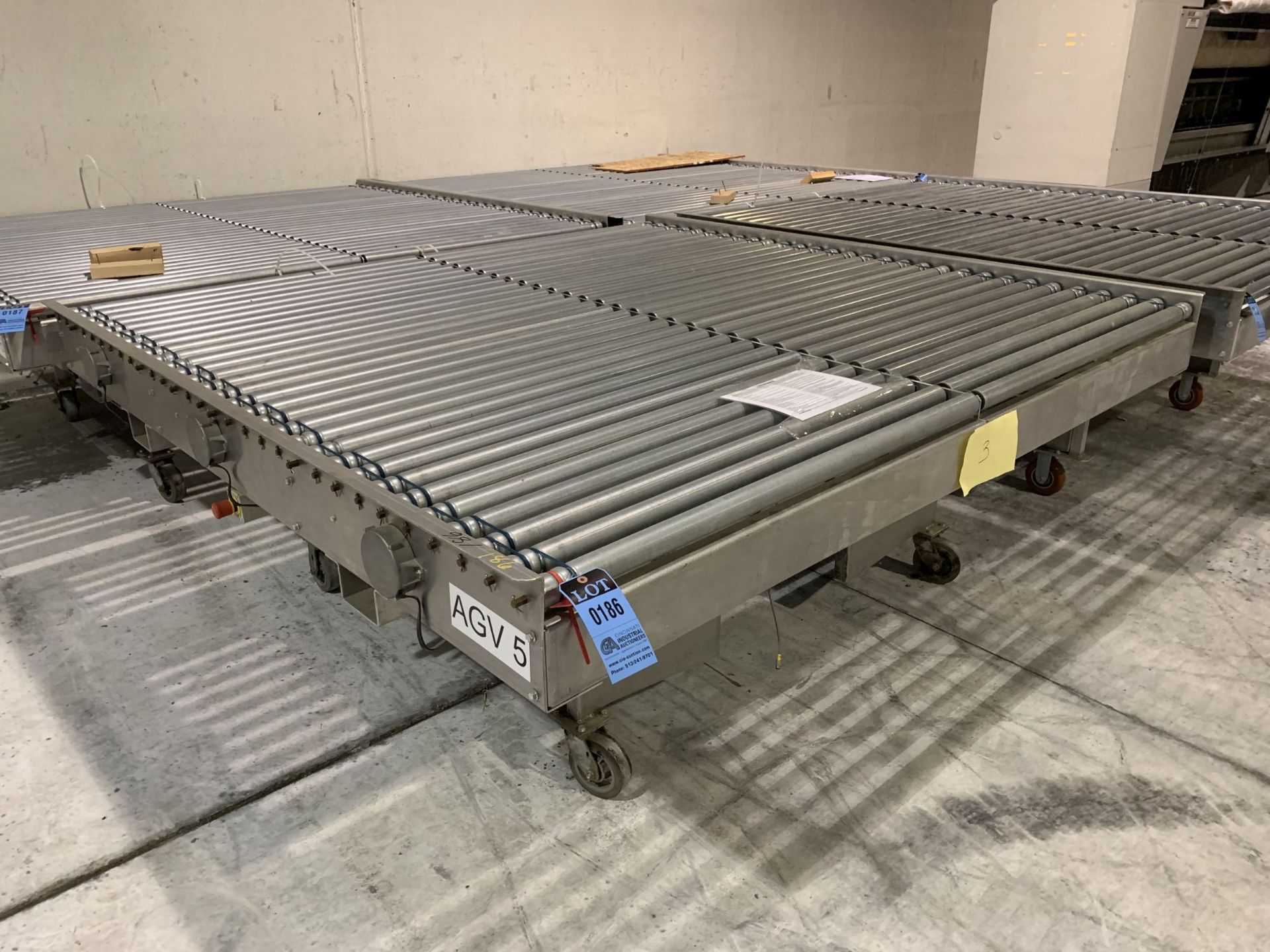 96" X 90" X 37" HIGH PORTABLE DOUBLE ROW POWERED ROLLER CONVEYOR - EACH ROW 48" X 90"