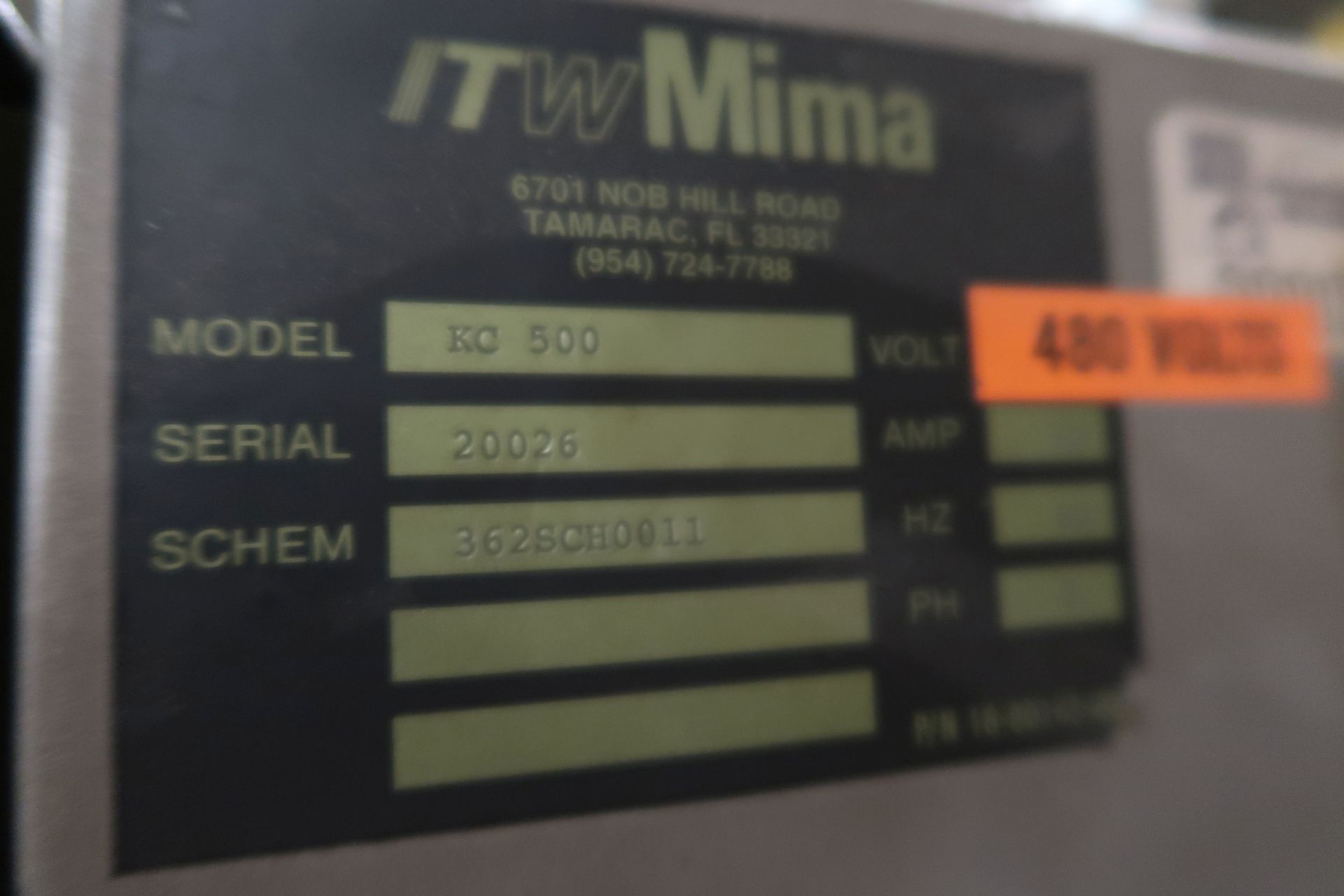 ITW MIMA MODEL KC500 SWING ARM TYPE PALLET STRETCH WRAP MACHINE; S/N 20026, 164" BETWEEN COLUMNS, - Image 13 of 13