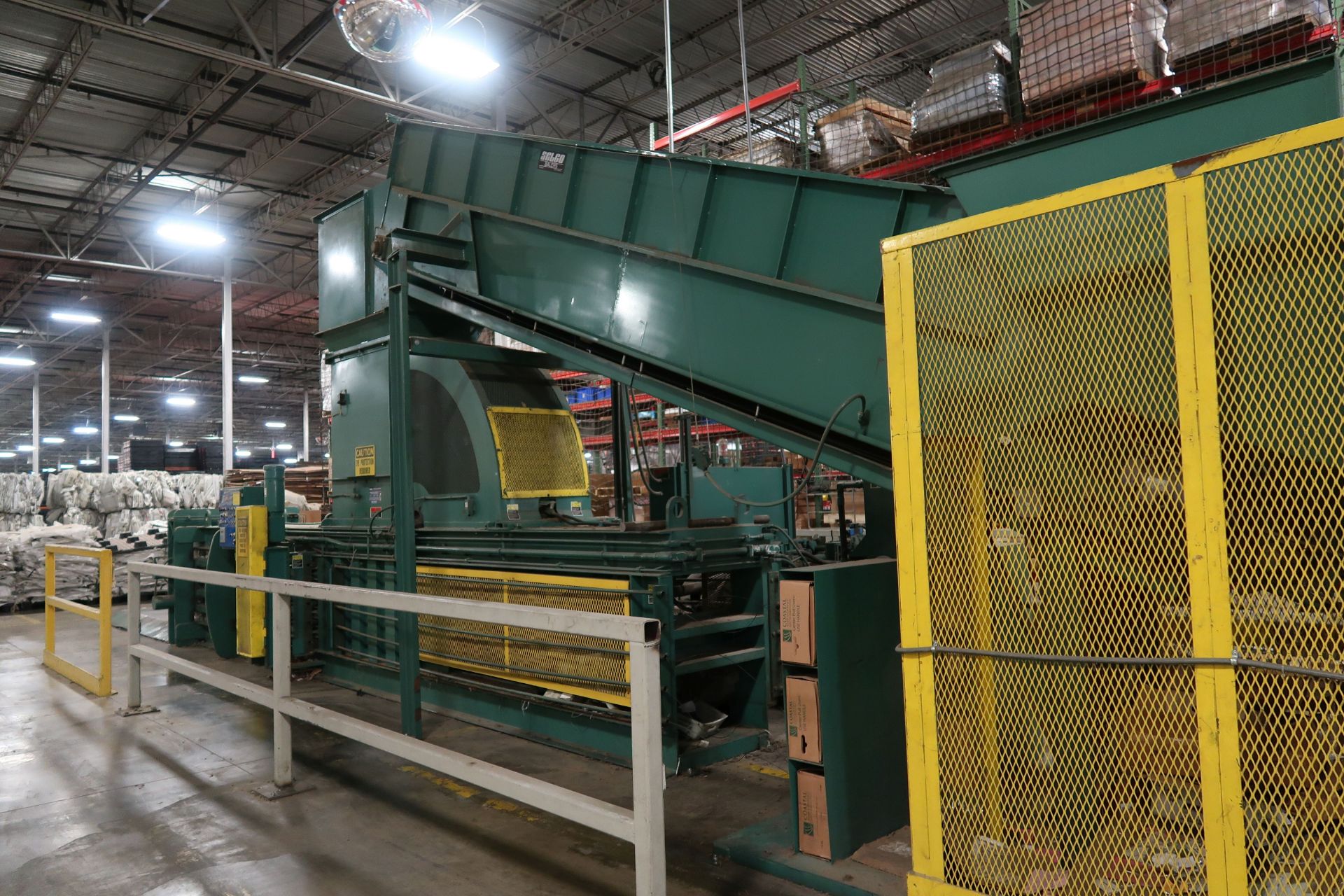 50-HP HARRIS SELCO MODEL HLO-128A50T HORIZONTAL OPEN-END BALER W/ AUTO-TIE; S/N 039870180, 30" WIDE