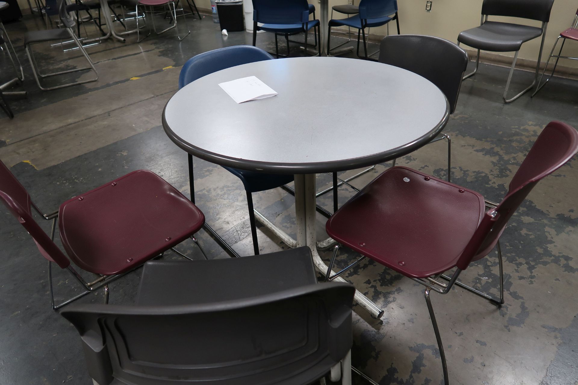 (LOT) (7) 36" DIA. BREAKROOM TABLES W/ (40) STACK CHAIRS - Image 2 of 7