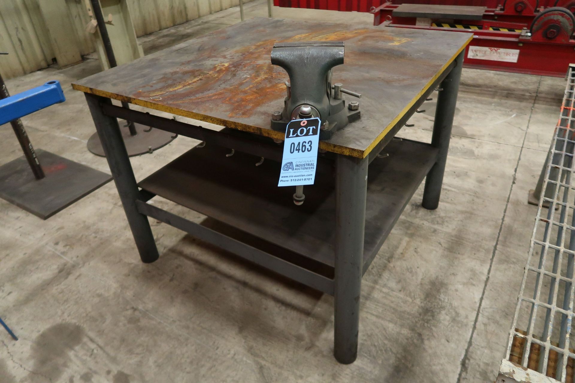 48" X 48" X 37" HIGH X 1" THICK TOP PLATE STEEL PIPE WELDED FRAME WELDING TABLE W/ STEEL GRATED - Image 3 of 4