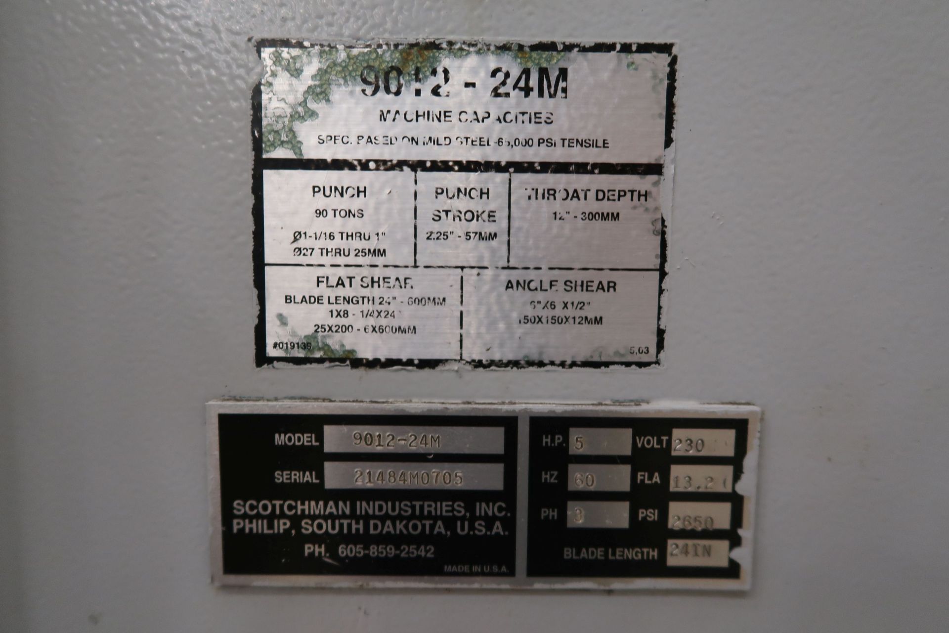 90 TON SCOTCHMAN MODEL 9012-24M HYDRAULIC IRONWORK; S/N 21484M0705 - Image 3 of 10