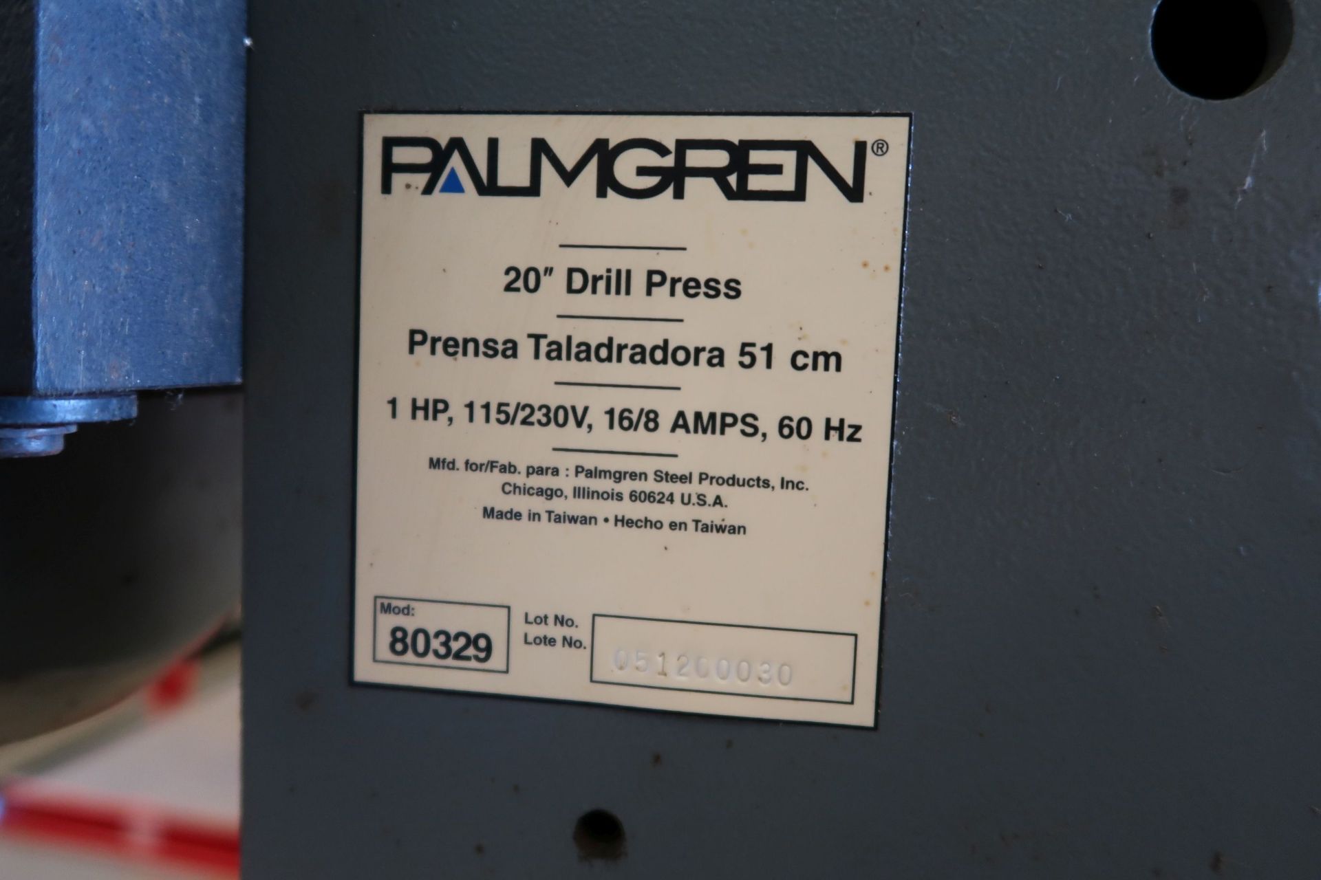 20" PALMGREN MODEL 80329 12-SPEED FLOOR DRILL; S/N 051200030 - Image 3 of 3