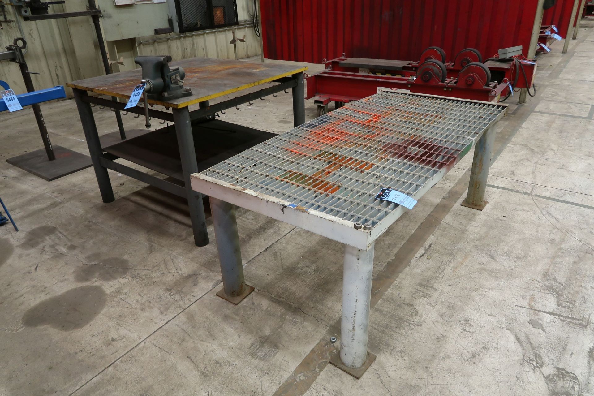 48" X 48" X 37" HIGH X 1" THICK TOP PLATE STEEL PIPE WELDED FRAME WELDING TABLE W/ STEEL GRATED