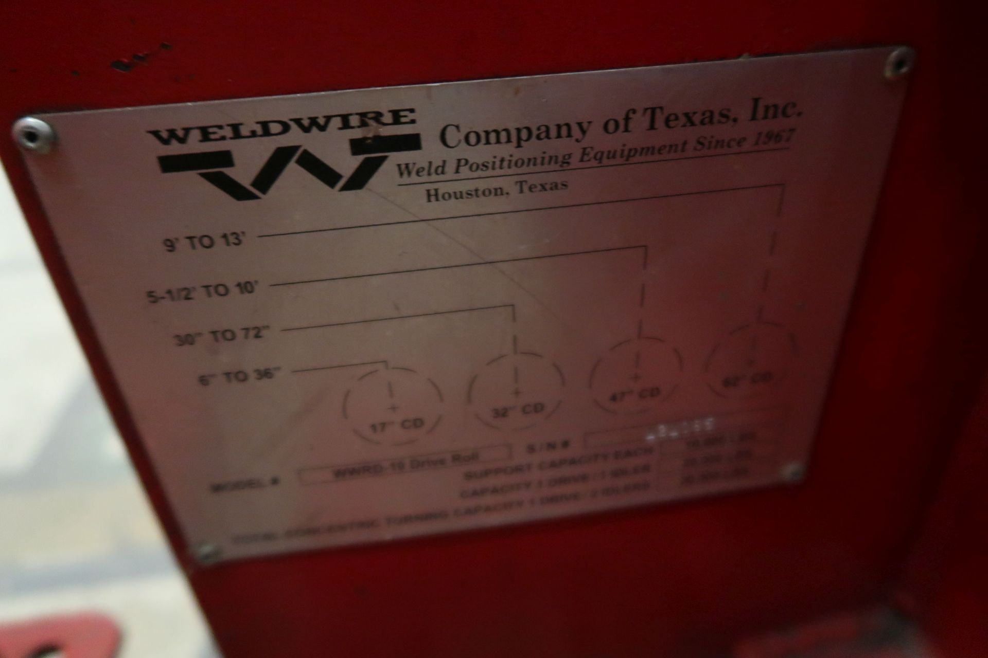 20,000 LB. CAP. WELD WIRE MODEL WWRD-10/WWRI-10 TANK TURNING ROLL SET (1-POWER, 1-IDLER), - Image 5 of 6