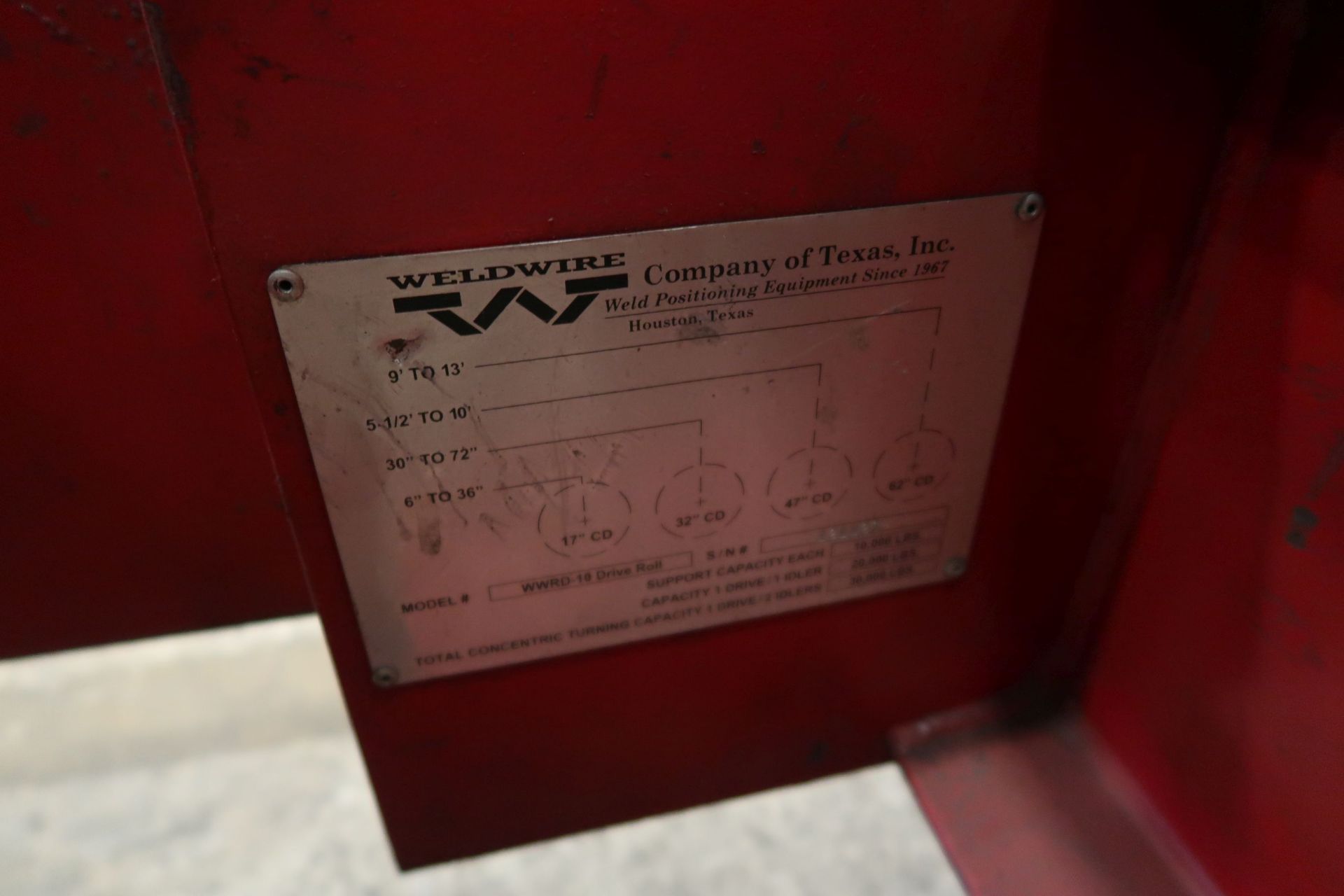 20,000 LB. CAP. WELD WIRE MODEL WWRD-10/WWRI-10 TANK TURNING ROLL SET (1-POWER, 1-IDLER), W/ IDLER - Image 5 of 5