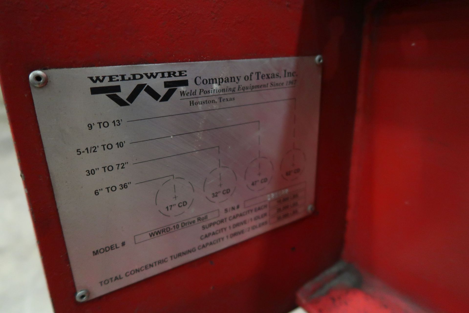 20,000 LB. CAP. WELD WIRE MODEL WWRD-10/WWRI-10 TANK TURNING ROLL SET (1-POWER, 1-IDLER), - Image 5 of 6