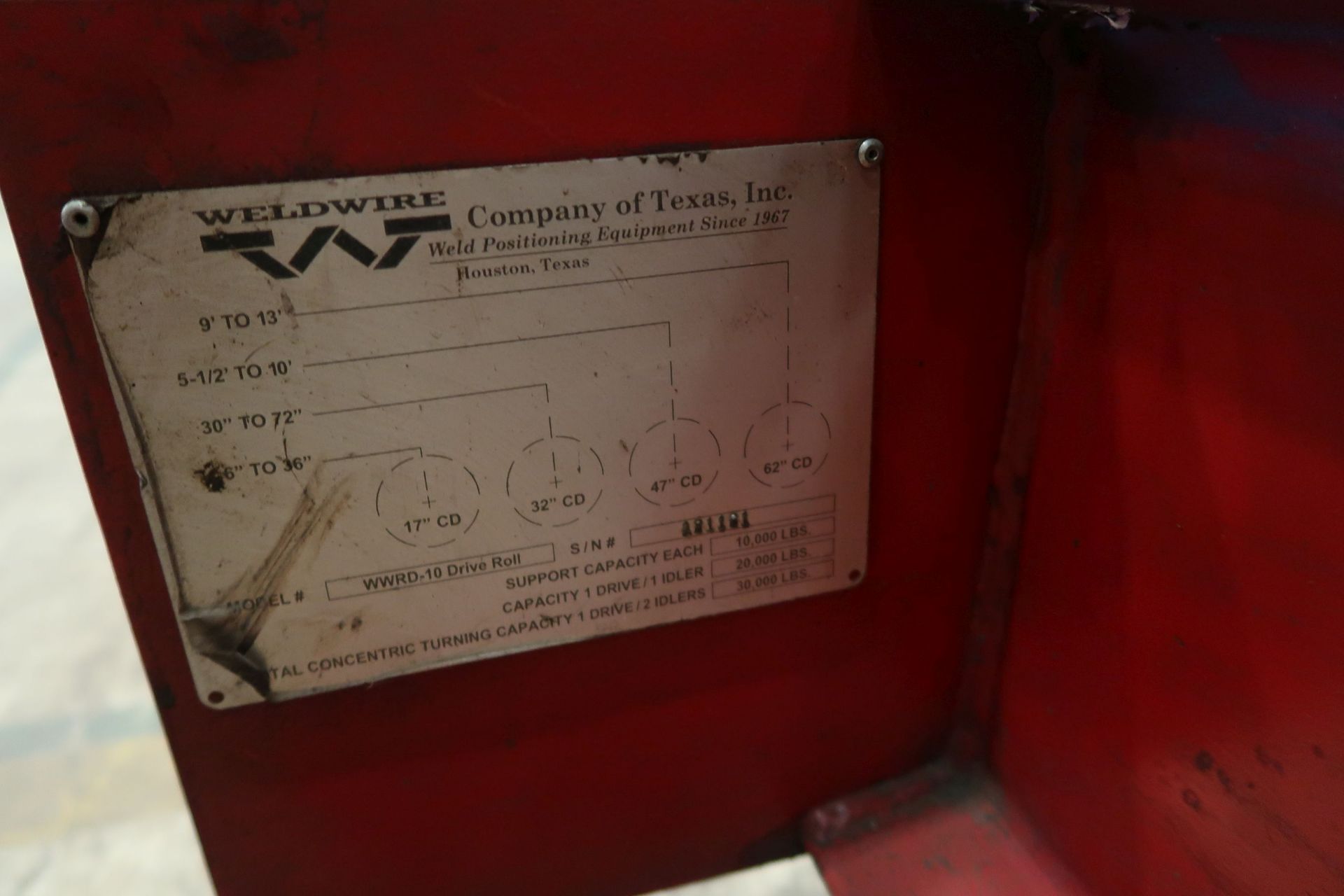 20,000 LB. CAP. WELD WIRE MODEL WWRD-10/WWSI-10 TANK TURNING ROLL SET (1-POWER, 1-IDLER), - Image 5 of 6