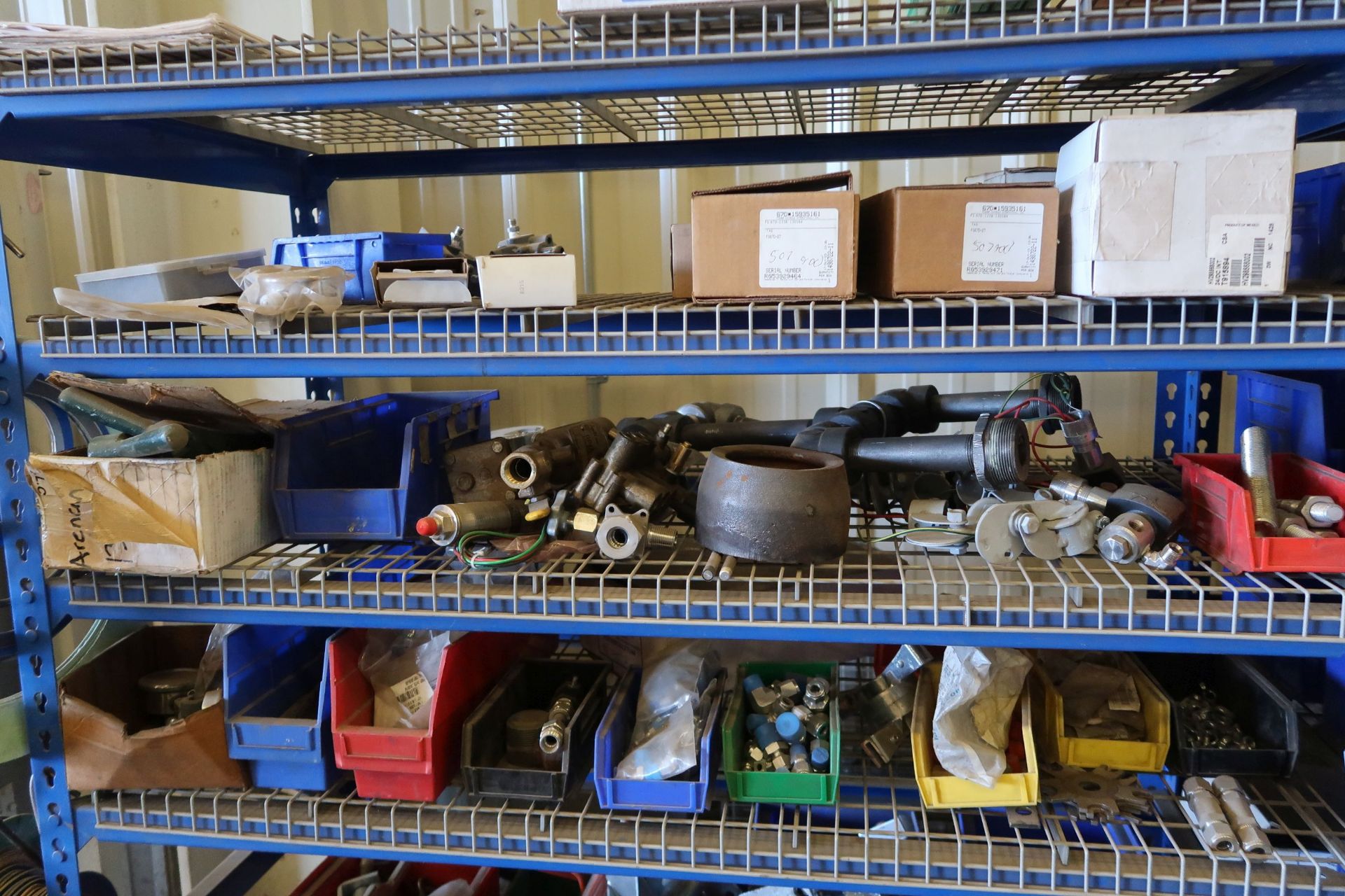 (LOT) LARGE ASSORTMENT BOLTS, NUTS, WASHERS, PRESSURE GAGES, SHUT-OFF VALVES, AND OTHER RELATED - Image 2 of 9