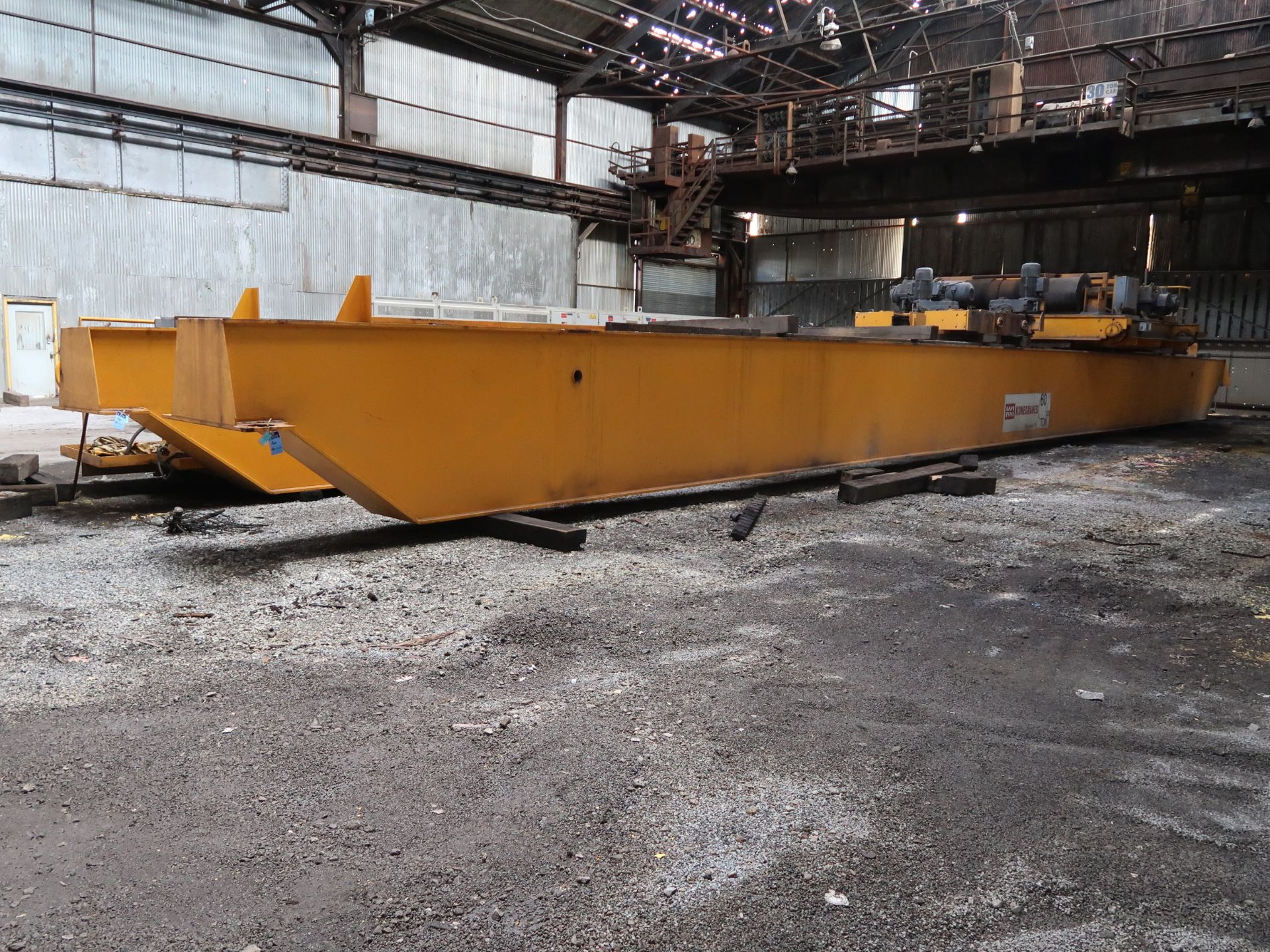 **60/30 TON X 86' APPROX. SPAN KONE CLASS D DUAL HOOK OVERHEAD BRIDGE CRANE; S/N KCL06107, ASSET NO.