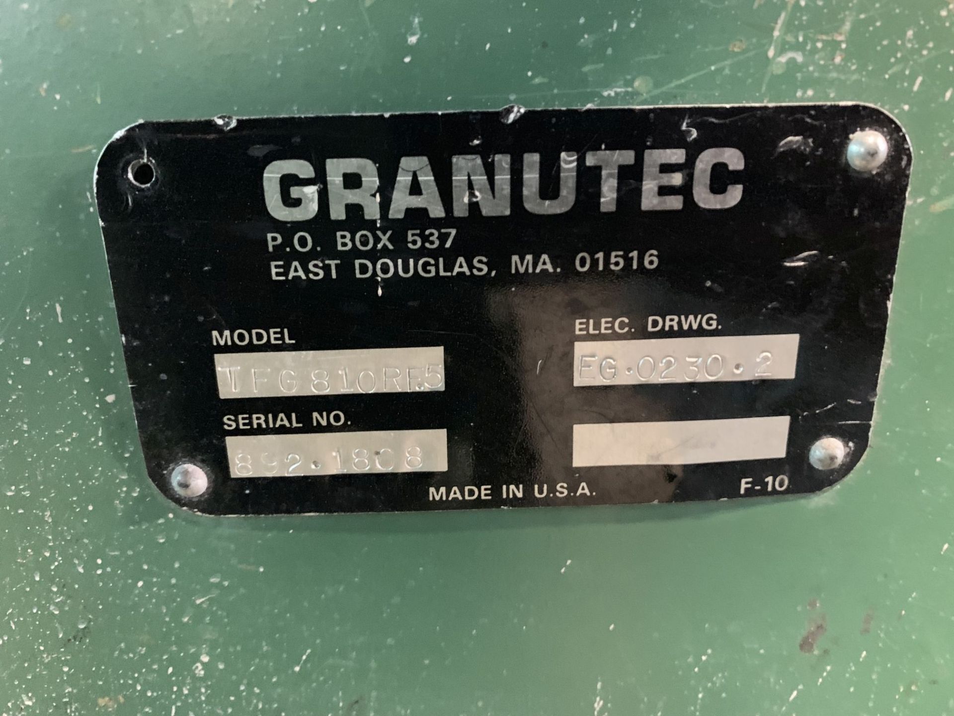 ** 5 HP GRANUTEC MODEL TFG810RF5 PLASTIC GRANULATOR; S/N 892.1868, 8" X 10" OPENING - Image 4 of 5