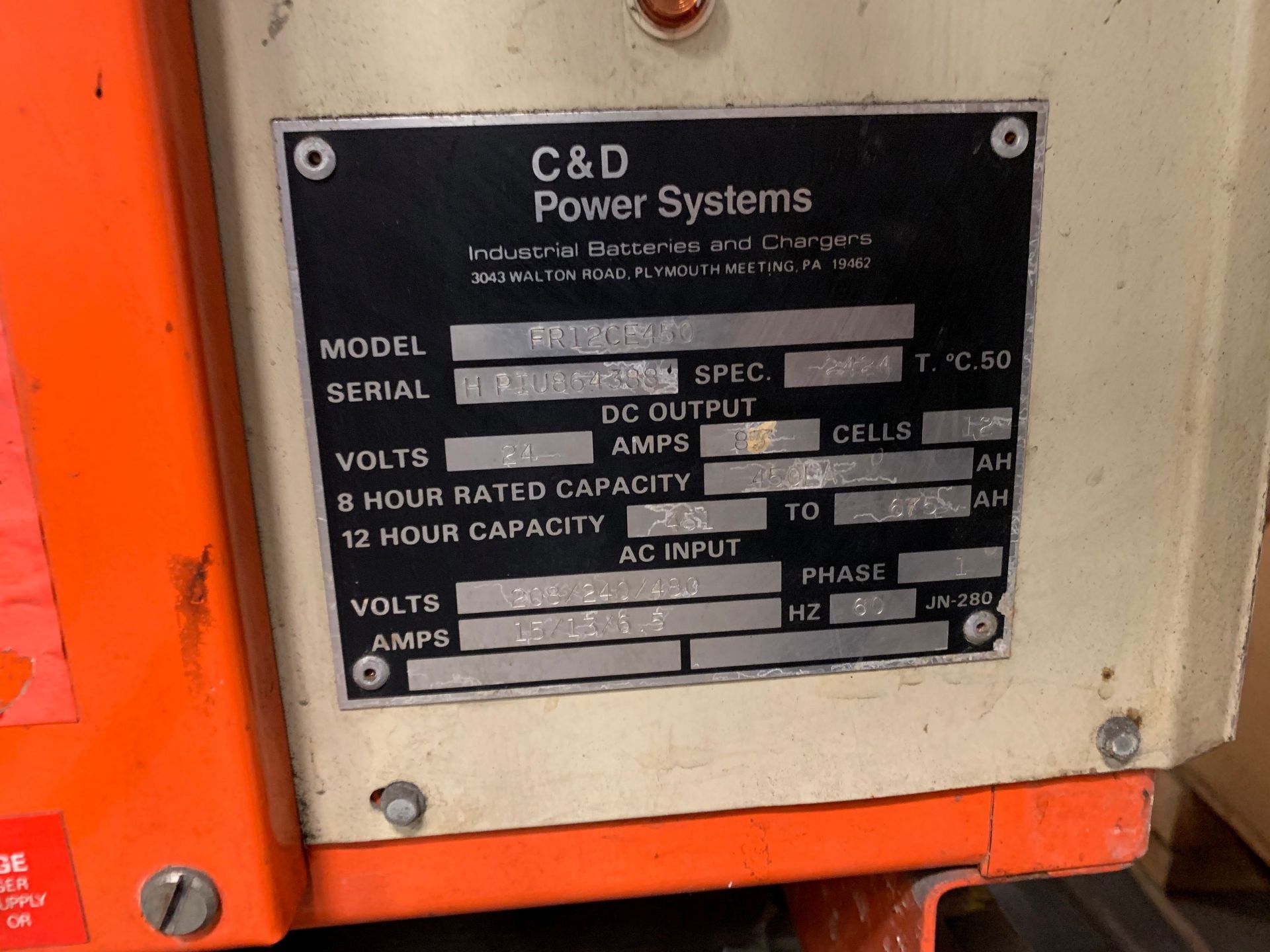 C&D POWER SYSTEMS MODEL FR12CE450 24-VOLT FORKLIFT BATTERY CHARGER - Bild 2 aus 2