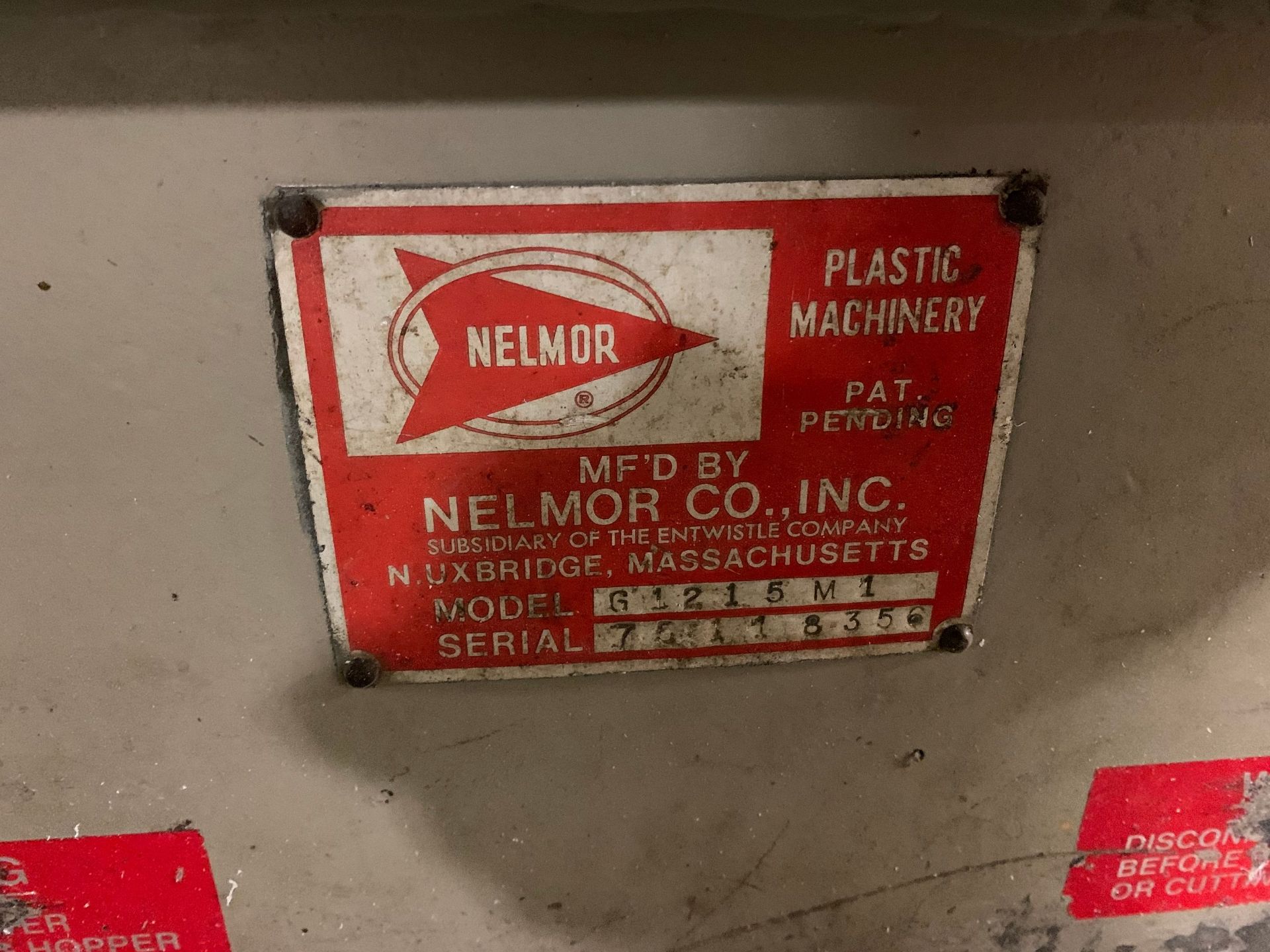 15-HP NELMOR MODEL 61215M1 PLASTIC GRANULATOR; S/N 75118356, 12" X 15" FRONT OPENING - Image 3 of 5