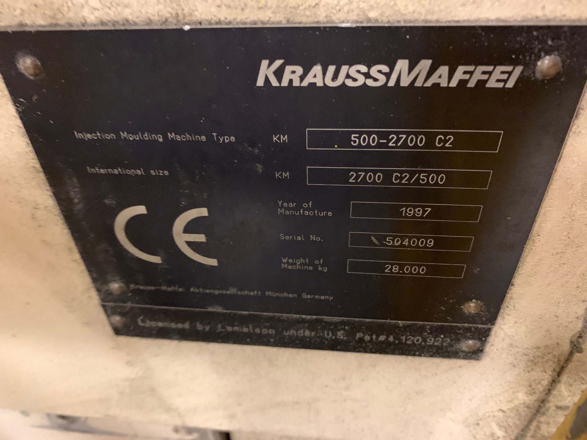 500 TON X 44 OZ. KRAUSS-MAFFEI MODEL KM500-2700C2 HYDRAULIC CLAMP PLASTIC INJECTION MOLDING MACHINE; - Image 12 of 12