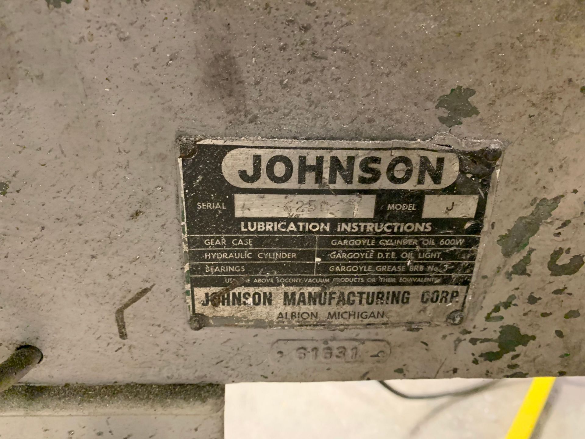 JOHNSON MODEL "J" HORIZONTAL BAND SAW; S/N 6250 - Image 3 of 4