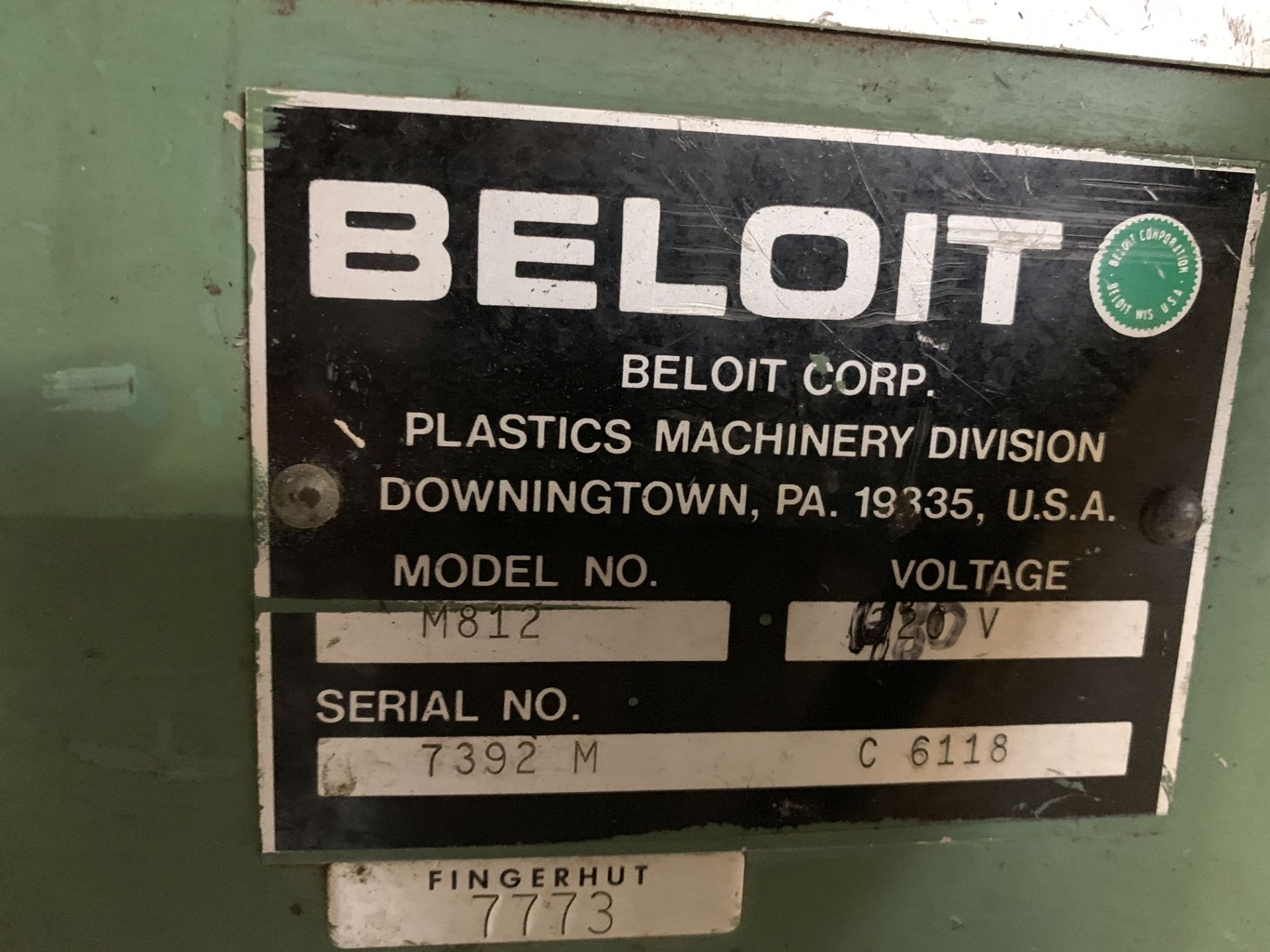 ** 5 HP BELOIT MODEL M812 PLASTIC GRANULATOR; S/N 7392M, 8" X 10" OPENING - Image 4 of 5