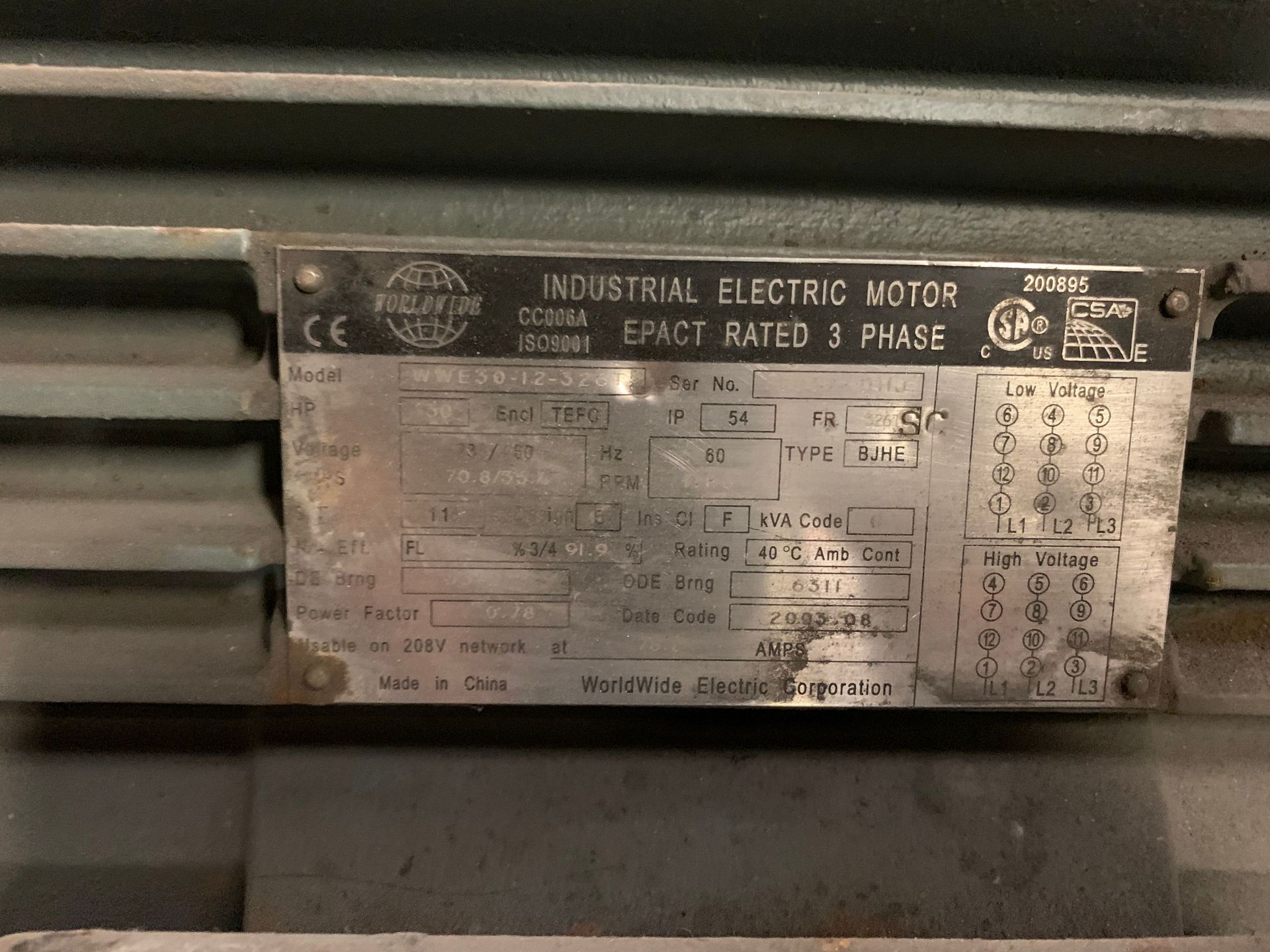 SKID OF MISC. ELECTRICAL INCLUDING WORLD WIDE 30-HP ELECTRIC MOTORS - Image 2 of 3