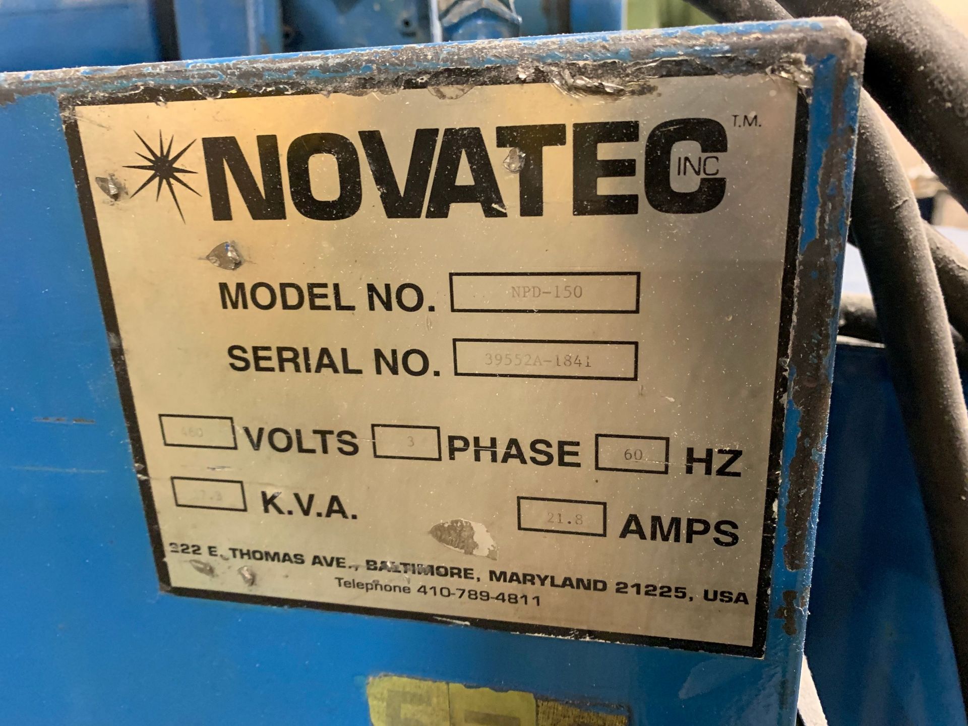 NOVATEC MODEL NPD-150 RESIN DRYER; S/N 39552A-1841 - Image 3 of 4