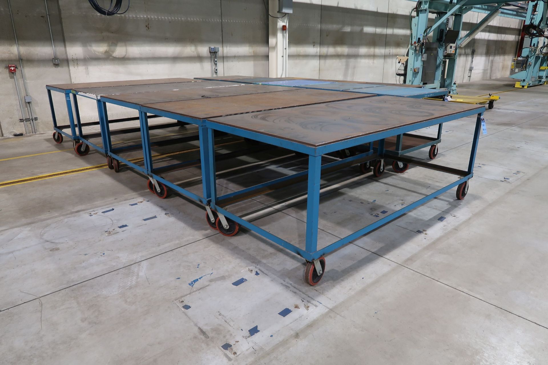 44" X 96" X 38-1/2" HIGH X 1/2" THICK STEEL TOP PLATE PORTABLE STEEL FRAME TABLES
