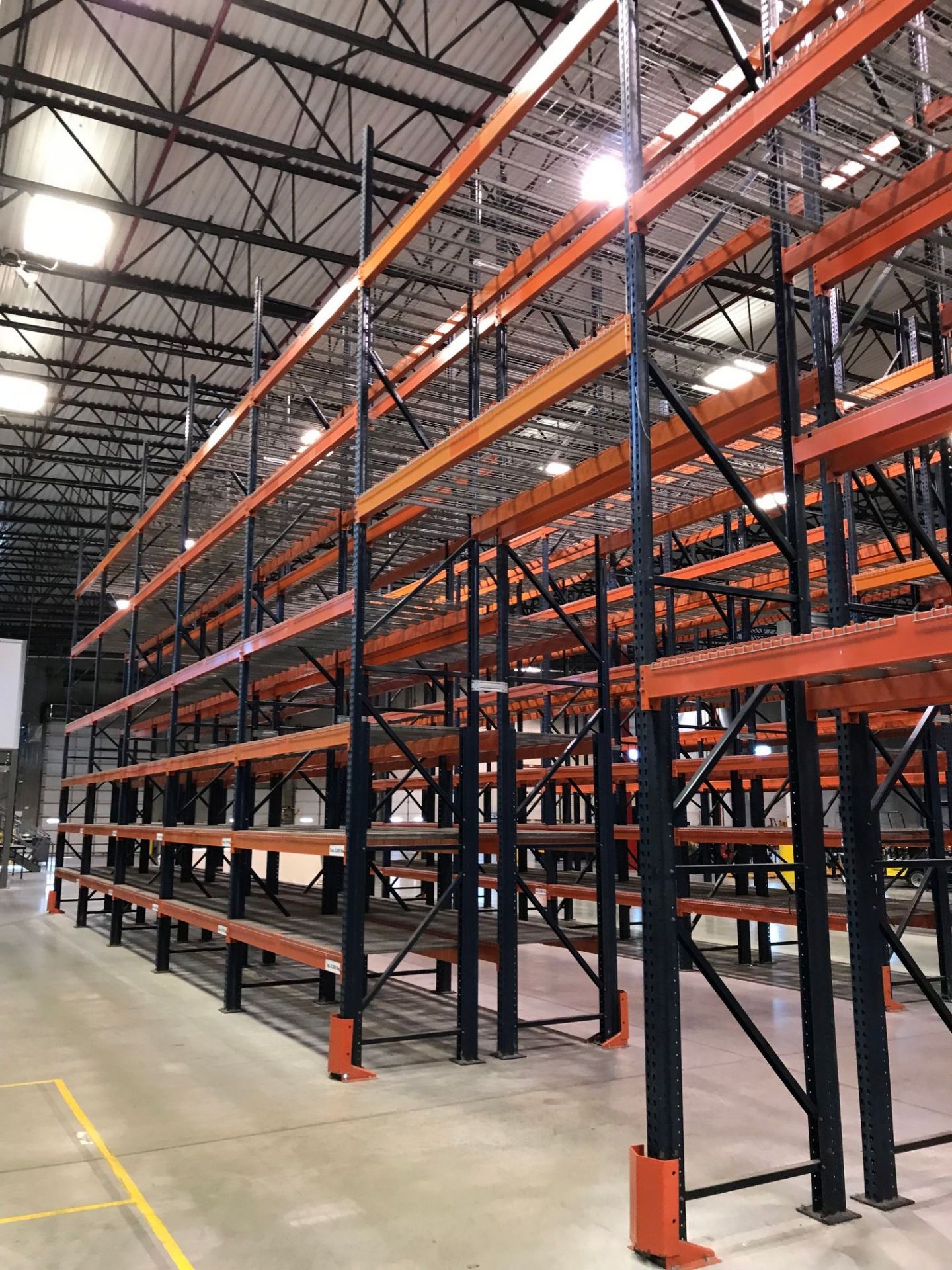 SECTIONS 60" X 108" X 288" TEARDROP TYPE ADJUSTABLE BEAM PALLET RACK WITH WIRE DECKING, 6" HIGH - Image 9 of 11