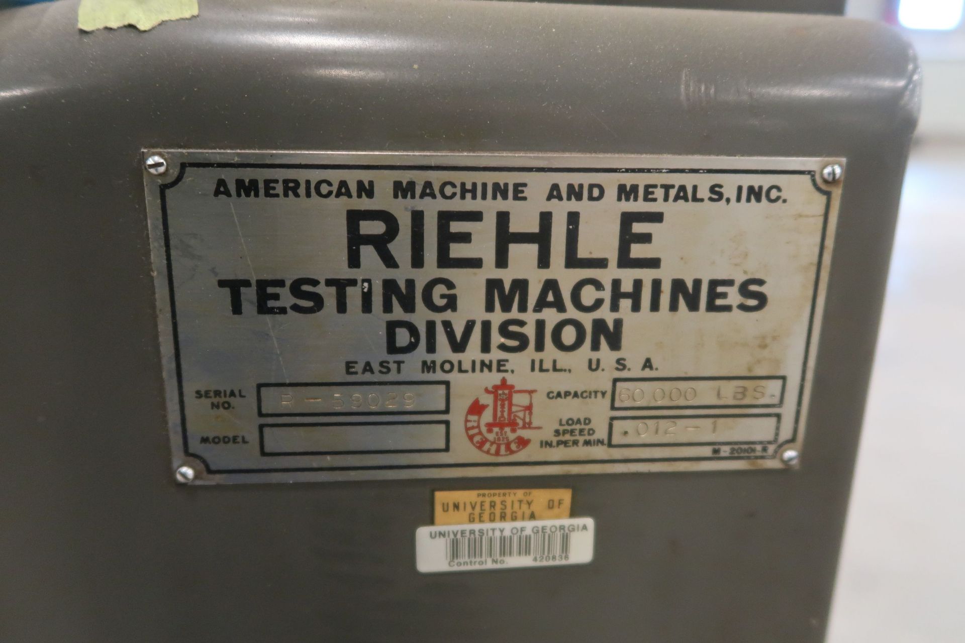 RIEHLE TENSILE TESTER; S/N R-59029, 6,000 LB. CAPACITY; RA 60016 - Image 5 of 7