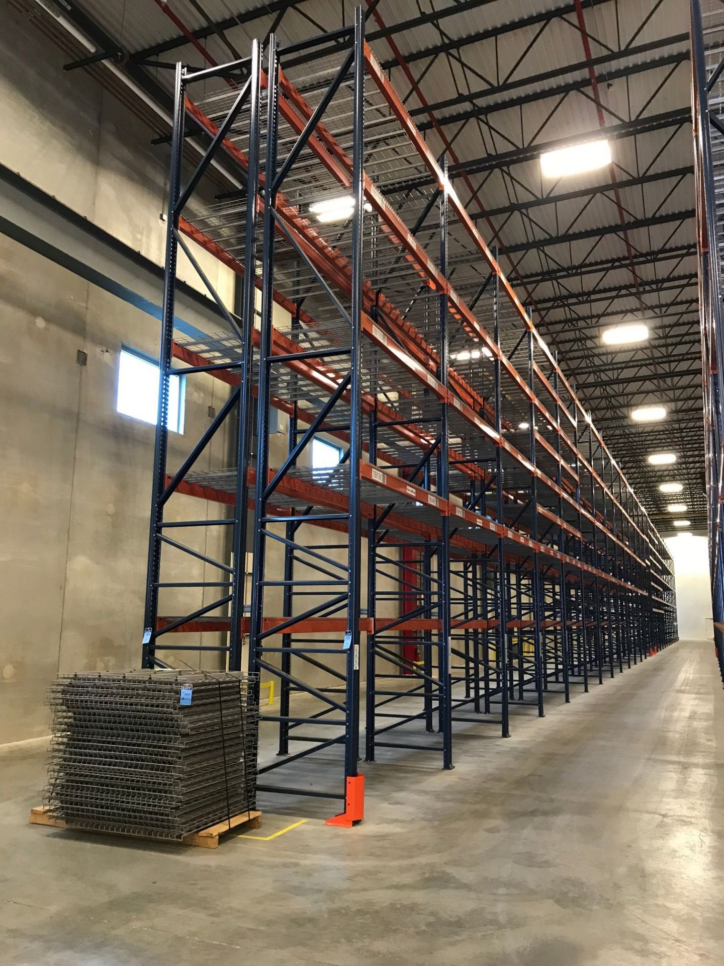 SECTIONS 108" LONG X 42" WIDE X 288" HIGH TEARDROP TYPE ADJUSTABLE BEAM PALLET RACK WITH WIRE