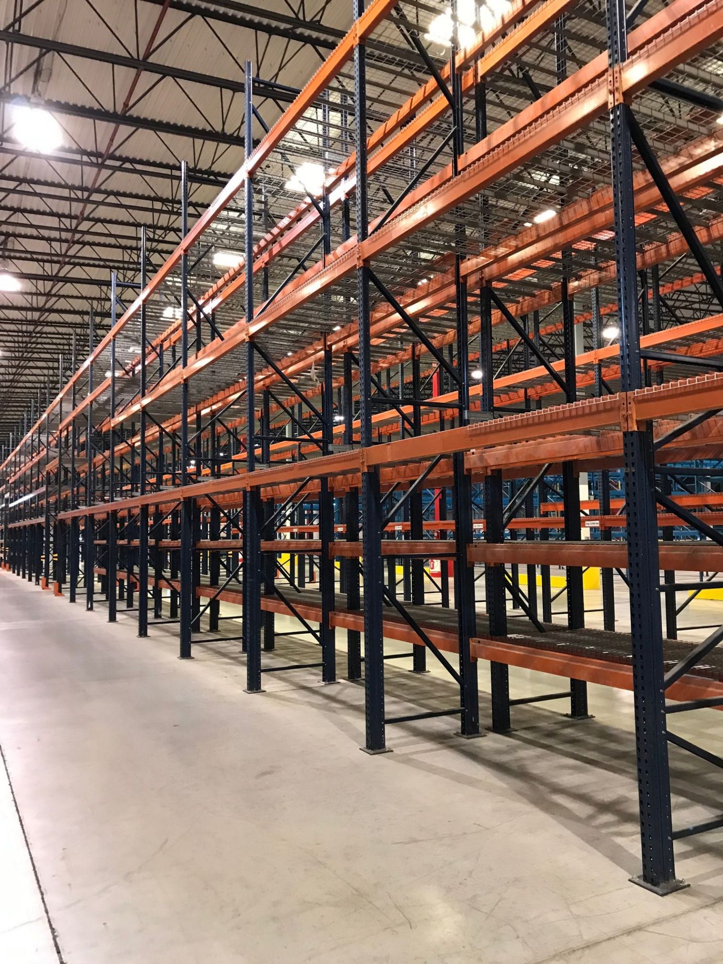 SECTIONS 60" X 108" X 288" TEARDROP TYPE ADJUSTABLE BEAM PALLET RACK WITH WIRE DECKING, 6" HIGH - Image 3 of 14