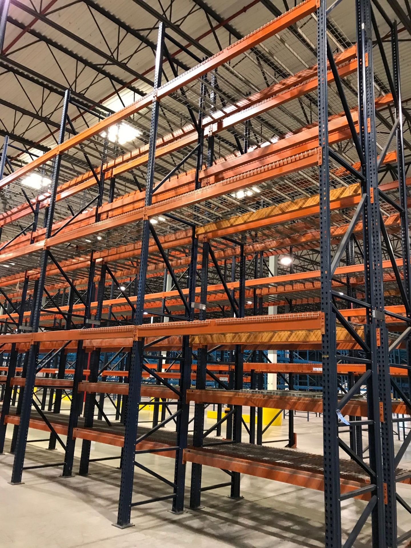 SECTIONS 60" X 108" X 288" TEARDROP TYPE ADJUSTABLE BEAM PALLET RACK WITH WIRE DECKING, 6" HIGH - Image 2 of 14