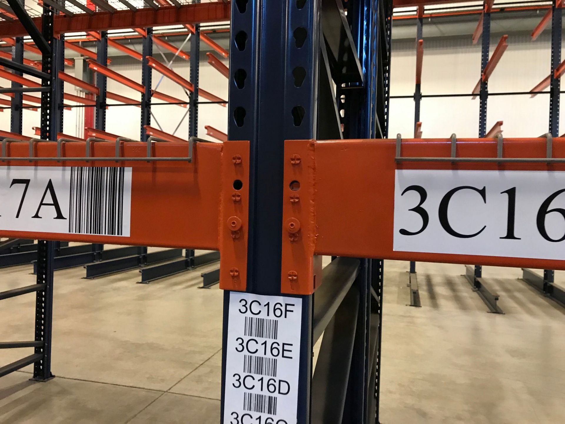 SECTIONS 108" LONG X 42" WIDE X 288" HIGH TEARDROP TYPE ADJUSTABLE BEAM PALLET RACK WITH WIRE - Image 4 of 8