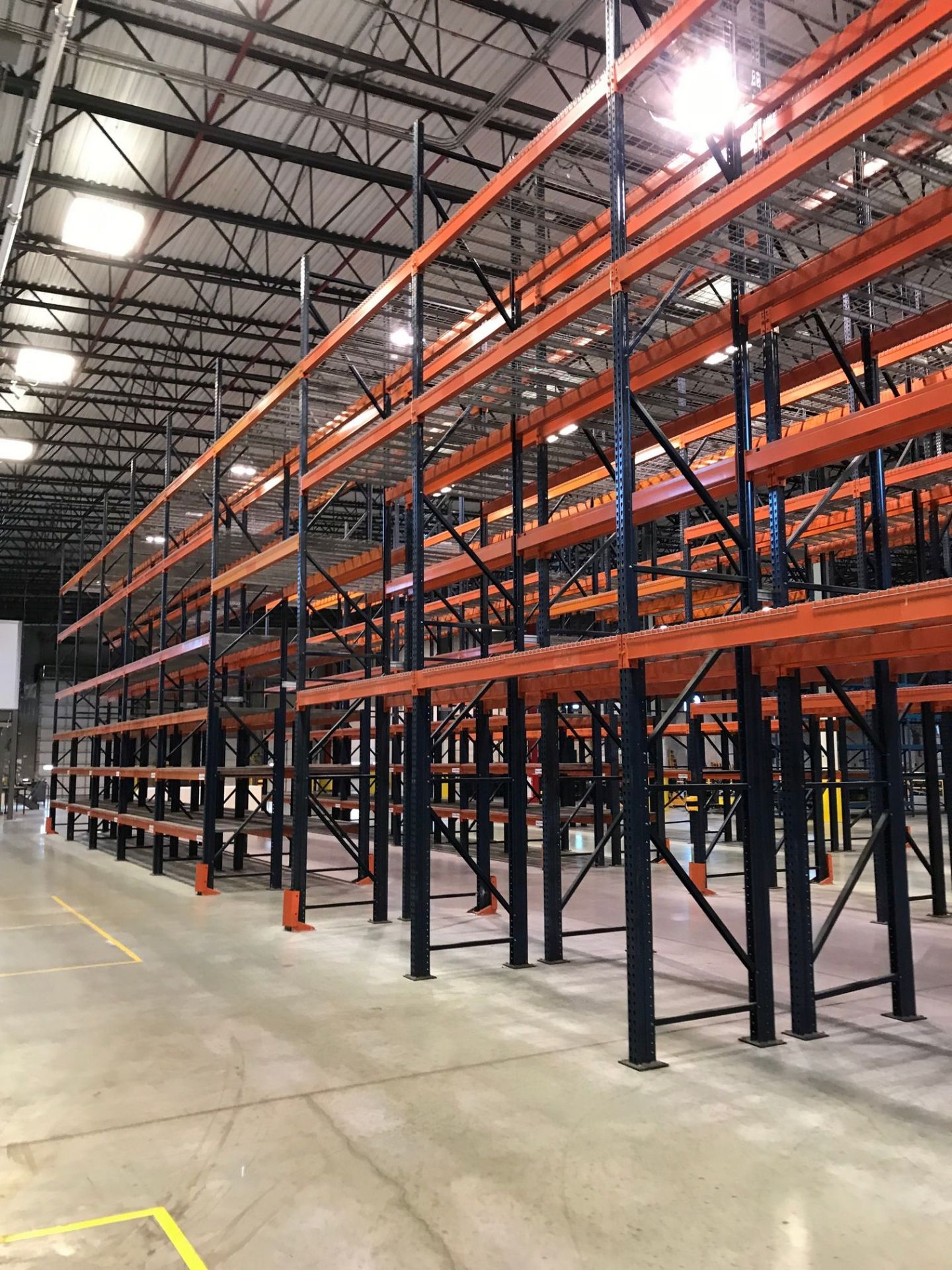 SECTIONS 60" X 108" X 288" TEARDROP TYPE ADJUSTABLE BEAM PALLET RACK WITH WIRE DECKING, 6" HIGH - Image 8 of 11