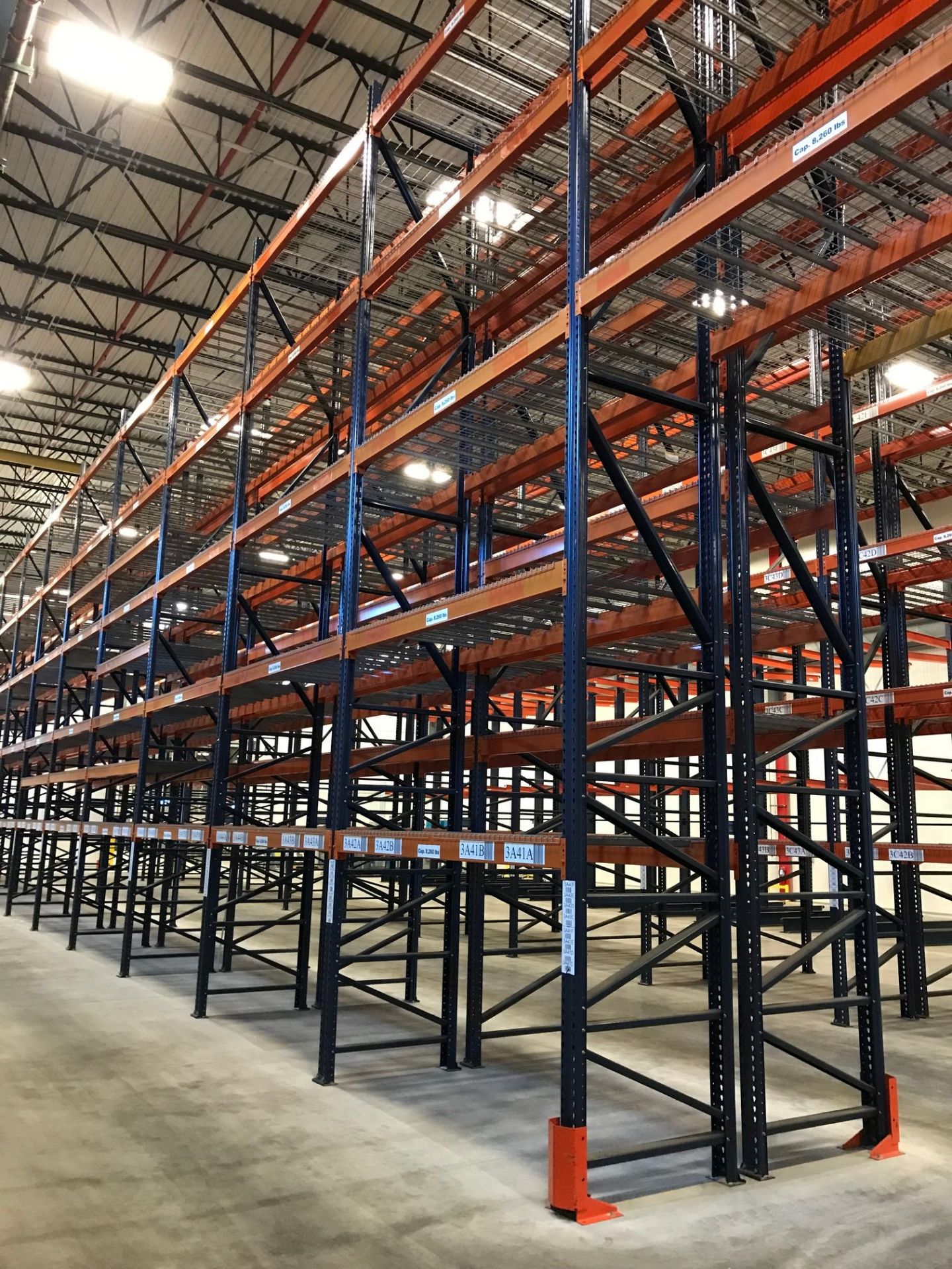SECTIONS 108" LONG X 42" WIDE X 288" HIGH TEARDROP TYPE ADJUSTABLE BEAM PALLET RACK WITH WIRE - Image 8 of 9
