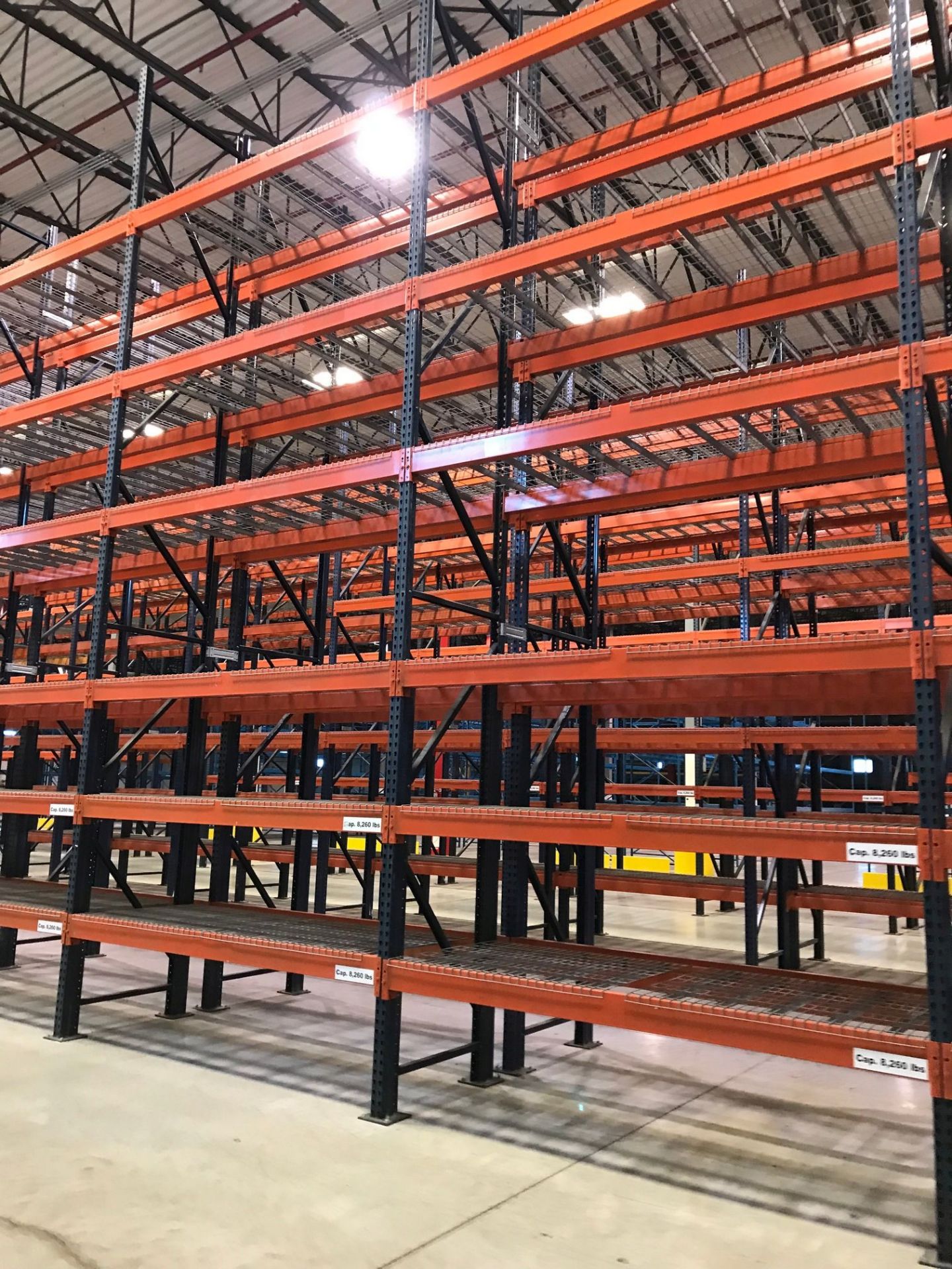 SECTIONS 60" X 108" X 288" TEARDROP TYPE ADJUSTABLE BEAM PALLET RACK WITH WIRE DECKING, 6" HIGH - Image 3 of 11