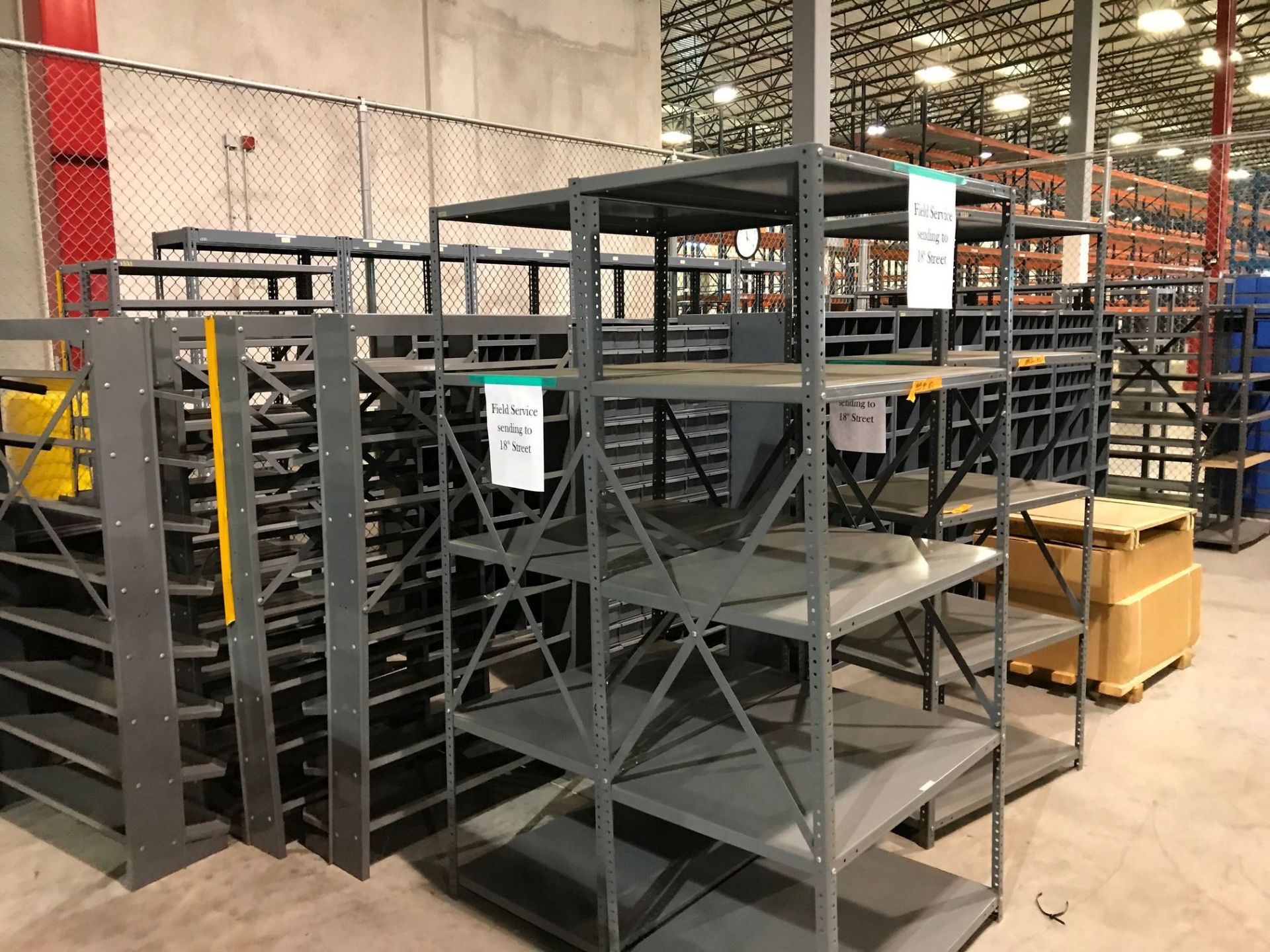 (LOT) CONTENTS OF CRIB ENCLOSURE; APPROX. (30) SECTIONS VARIOUS SIZE STEEL SHELVING, PIGEON HOLE - Image 4 of 6