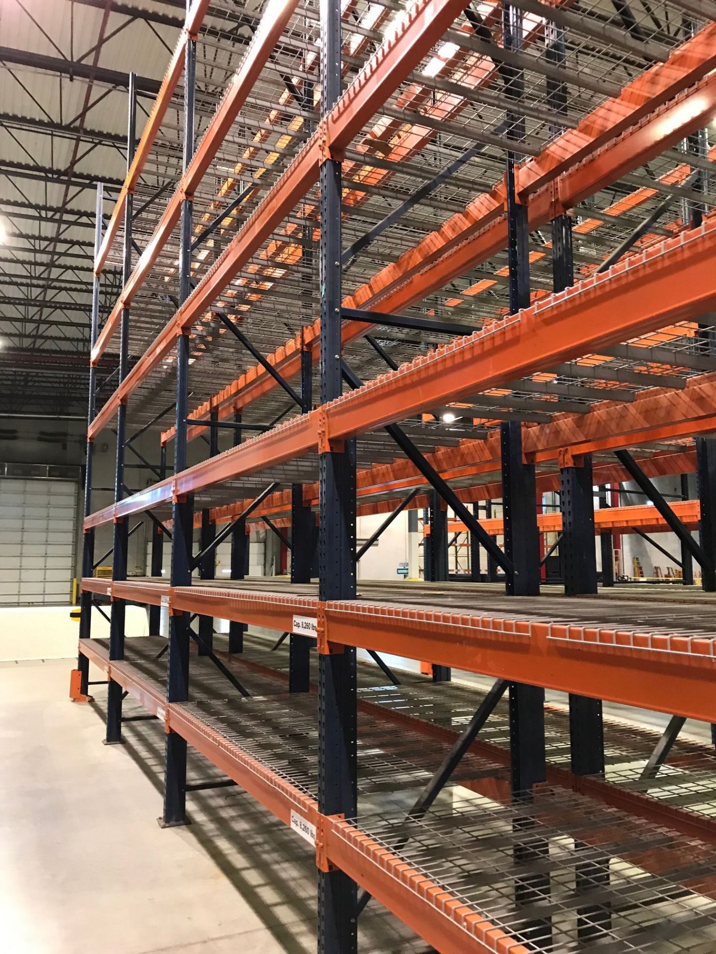 SECTIONS 60" X 108" X 288" TEARDROP TYPE ADJUSTABLE BEAM PALLET RACK WITH WIRE DECKING, 6" HIGH - Image 12 of 14