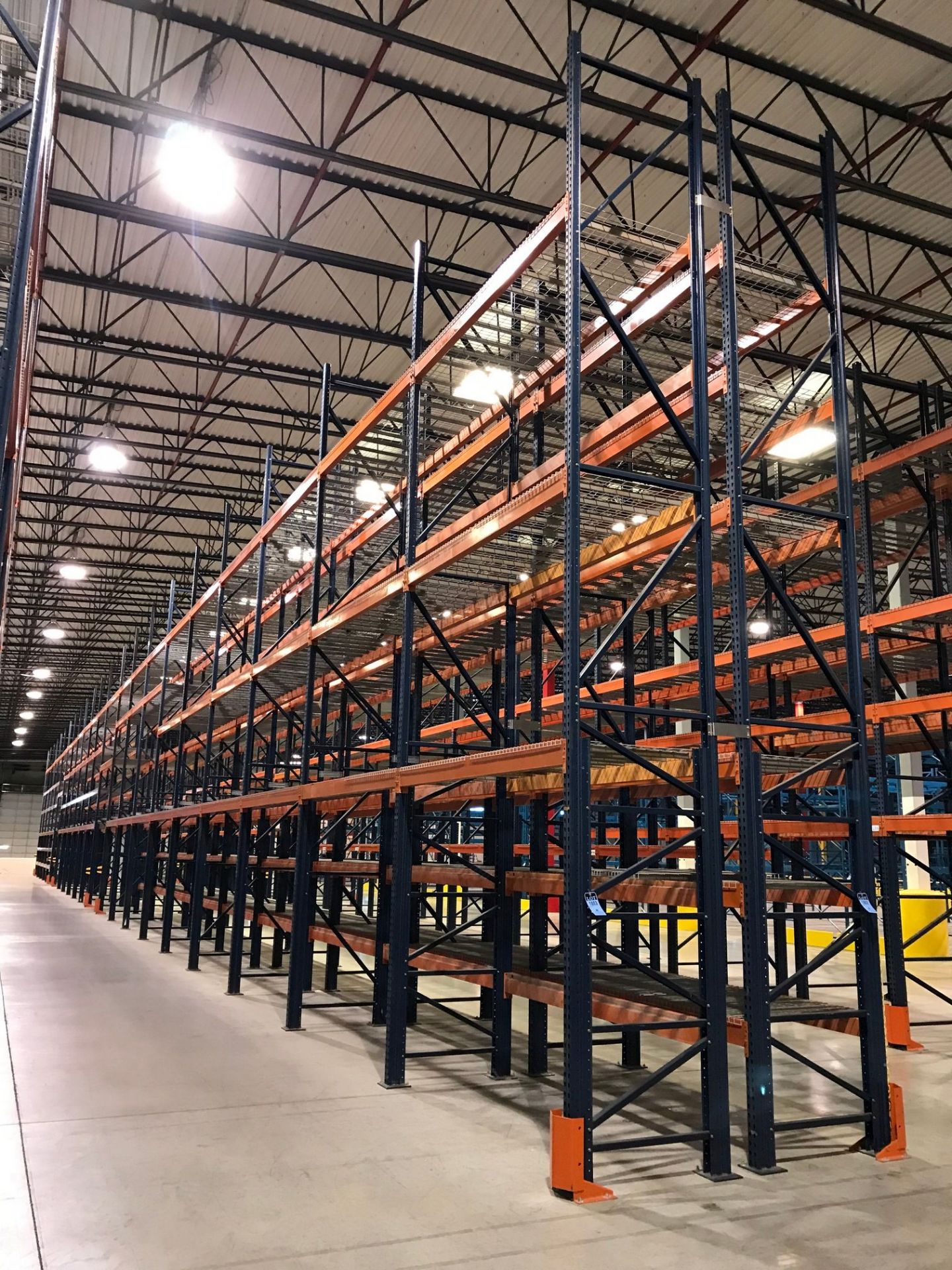 SECTIONS 60" X 108" X 288" TEARDROP TYPE ADJUSTABLE BEAM PALLET RACK WITH WIRE DECKING, 6" HIGH